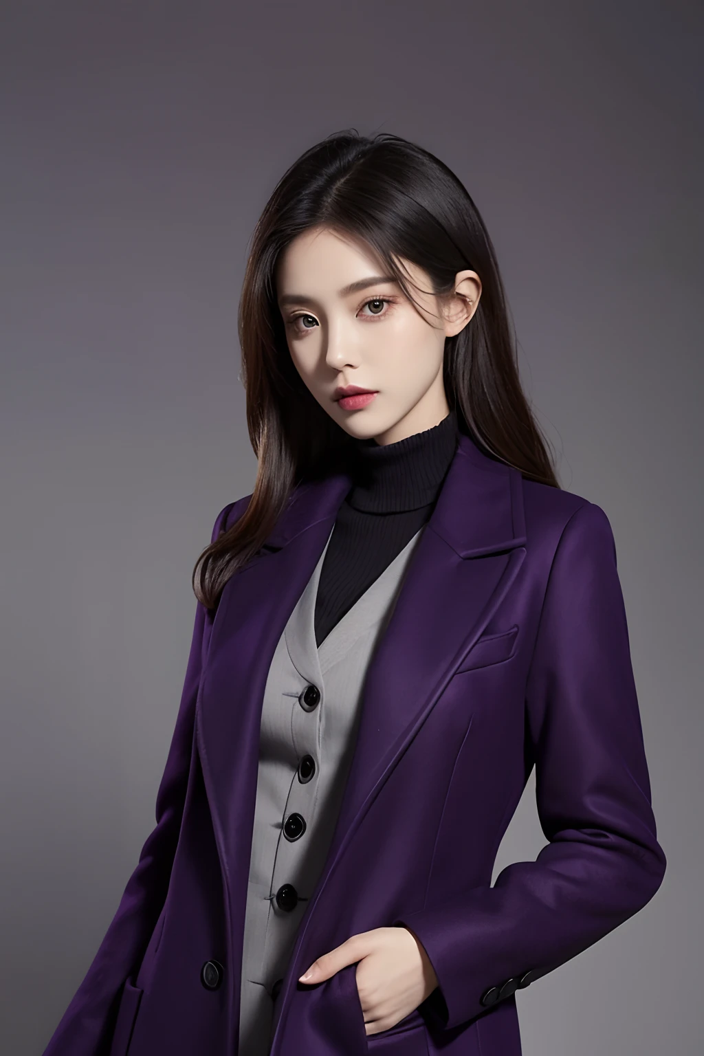 Woolen dark purple coat，Premium tailoring，Stereoscopic cropping，Slender，design sense