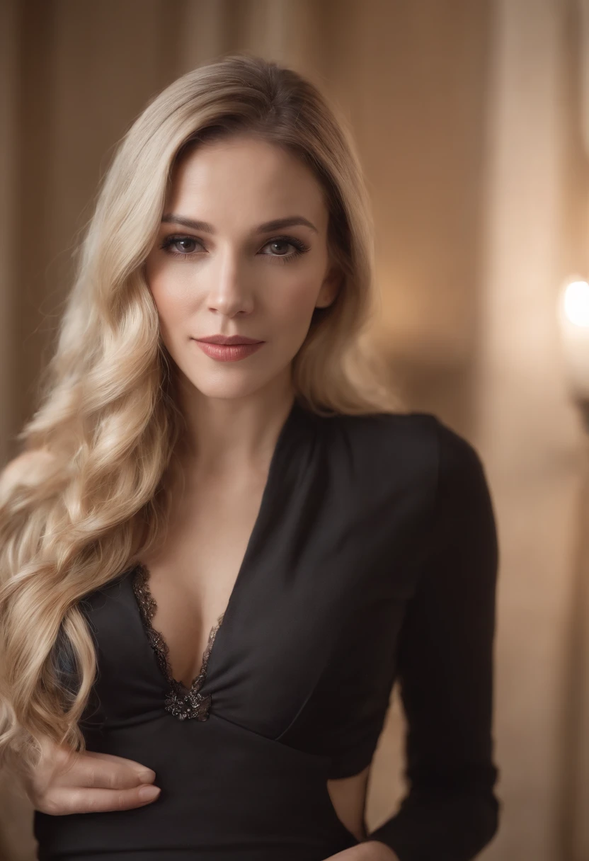 47 yers old，femele，solo,full body,Elegant feminine, detail in face，Wear black underwear，sexy bra，The chest contour is drooping，Gorgeous and elegant 47-year-old woman, high heels，The background is blurred out