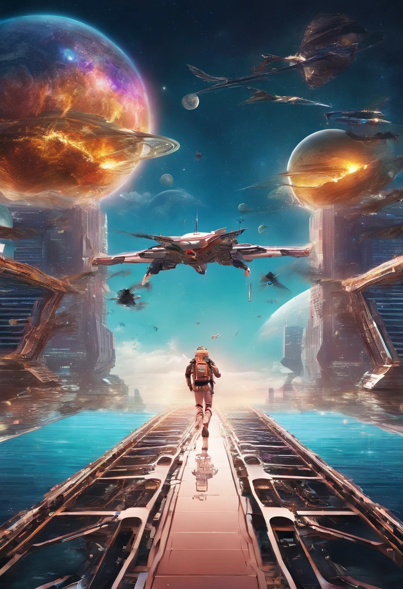 (jumping off a bridge,hilarious concept),medium:3D rendering,playful atmosphere,exciting action,highres,ultra-detailed,realistic colors,vibrant lighting,chickens flying in every direction,bridge with detailed architecture and texture,splashing water,joyful expression,adventurous spirit,youthful energy,fountain of feathers.
