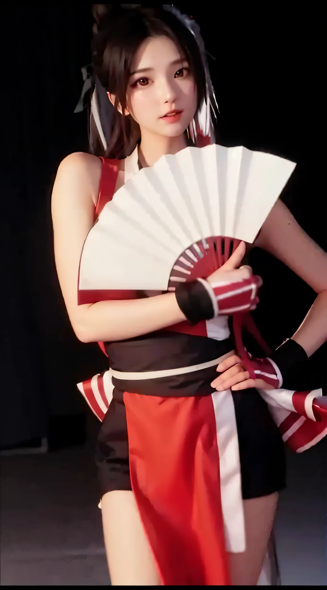 Dressed in red and white,Alafi held a fan in his hand, mai shiranui, yoko matsugane as mai shiranui, ff Tifa, alluring tipha lockhart portrait, Tifa Lockhart, Tifa Lockhart with white hair, akali from league of legends, Irelia from League of Legends, Charming Tifa Lockheart, tifa lockheart