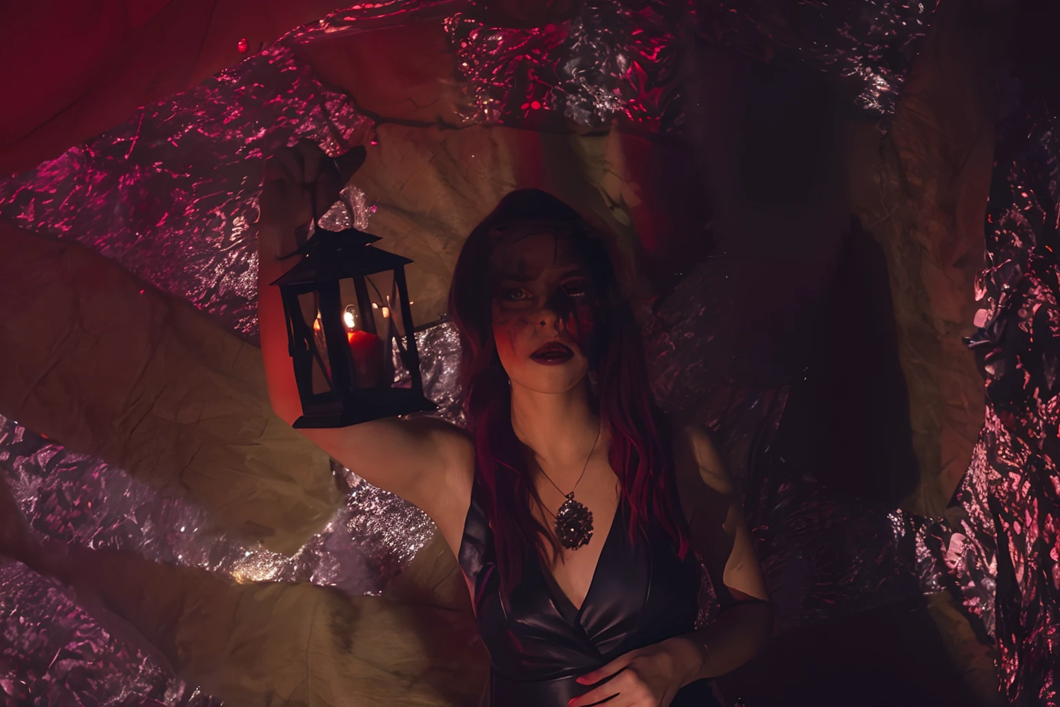 Halloween, Girl with a candle, Halloween photoshoot, The Mysterious Girl, Vermilion hair, a beautiful background