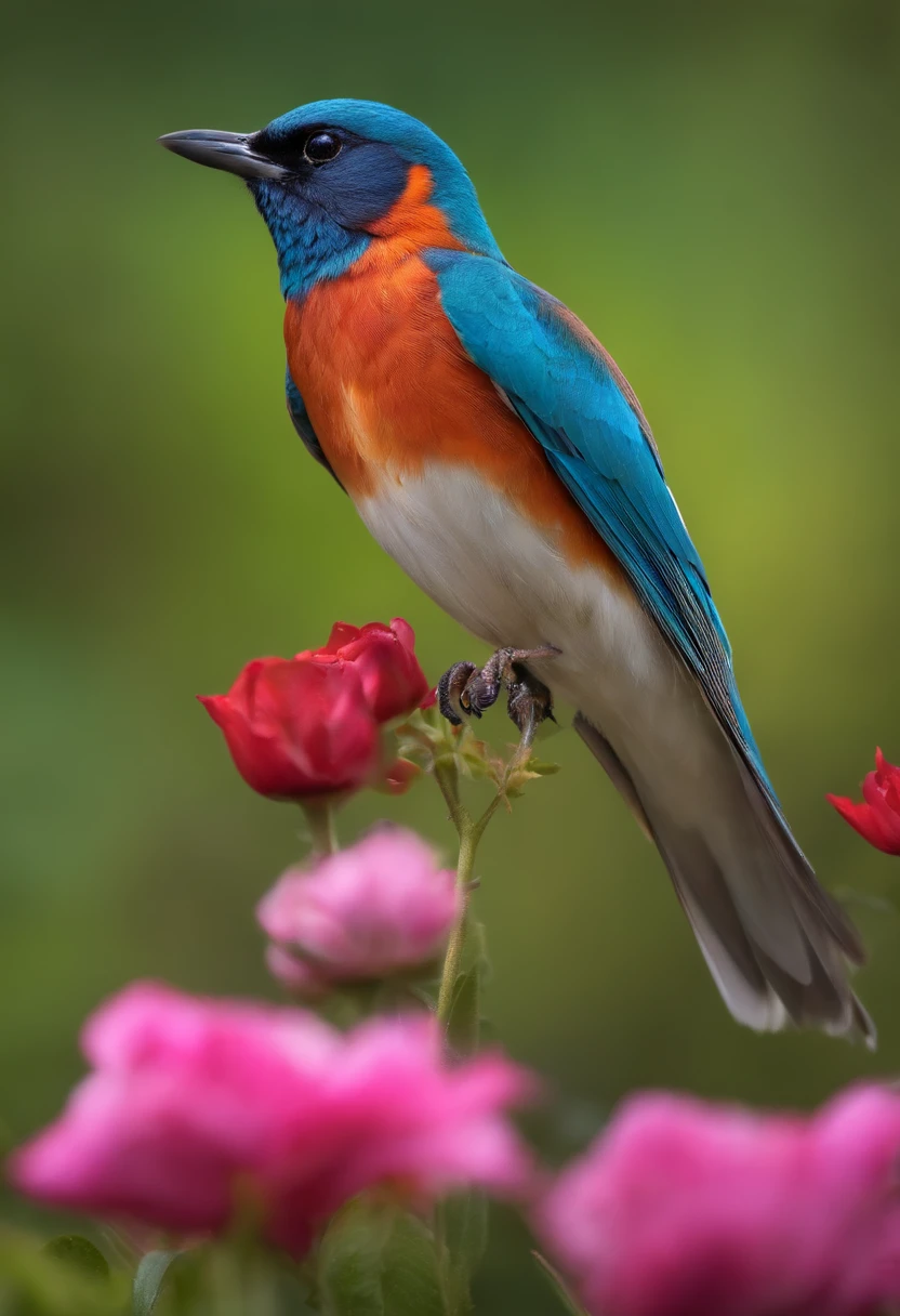 Beautiful bird standing on a flower