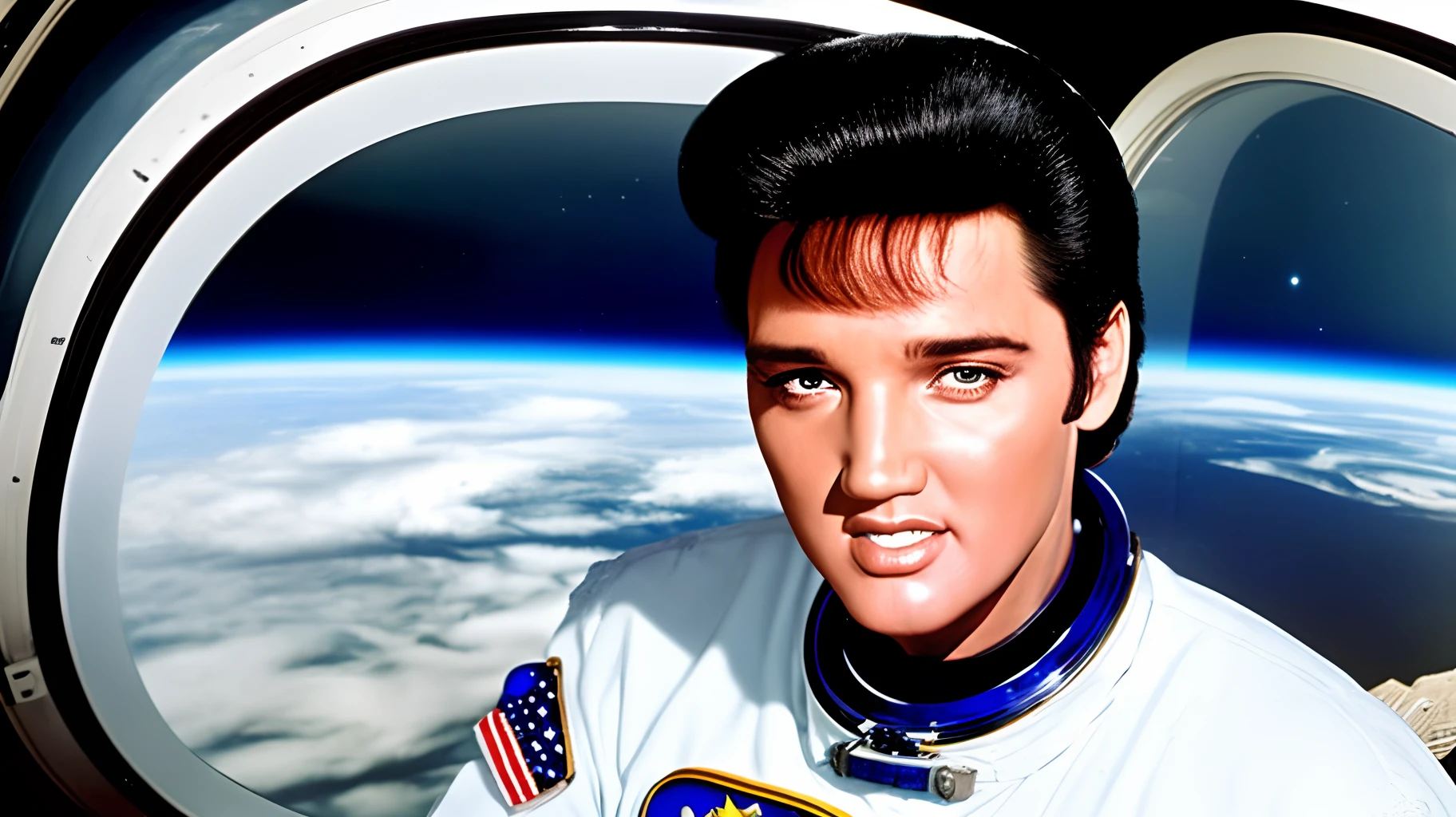 Elvis Presley astronauta. Imagem ultra realista.