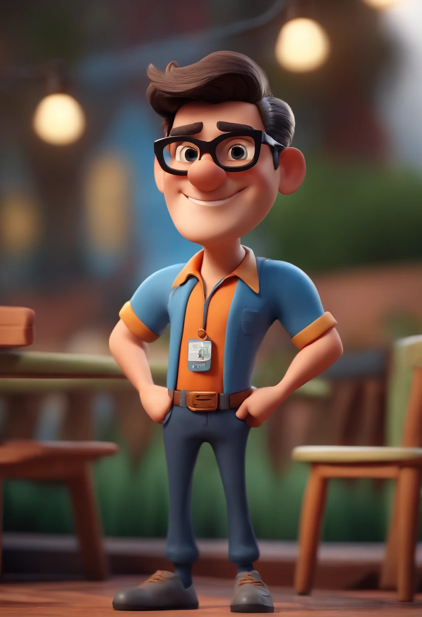 Cartoon character of a man with black glasses and a blue shirt, animation character, Caractere estilizado, animation style rendering, 3D estilizado, Arnold Maya render, 3 d render stylized, toon render keyshot, Personagem 3D, Personagem 3D, 3d rendering stylized, 3 d character render, personagem de desenho animado, Personagem de close up, Pose de personagem, (Estilo Pixar) (master part:1.2) (Bokeh) (best quality) (pele detalhada) (textura detalhada) (8k) (argila) (Cinematic lighting) (foco nítido
