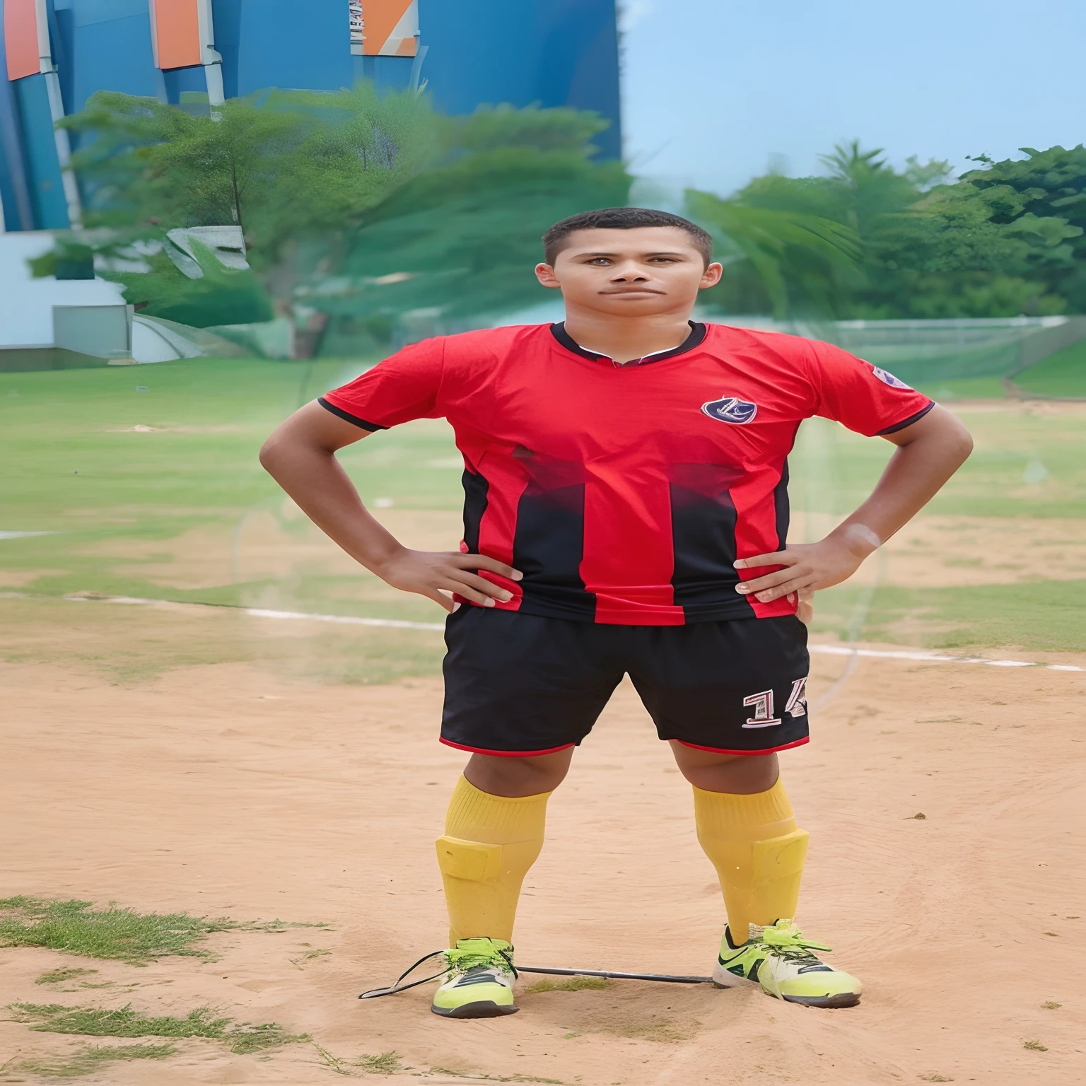 Make my face in first photo change background stadium