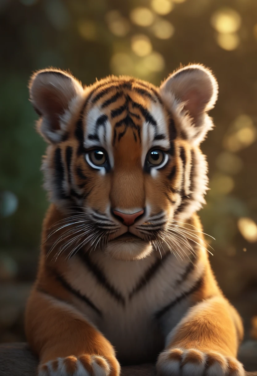 (master part), (best quality), (ultra-detalhado), (corpo inteiroesbian:1.2), super fofo, por Pixar, Baby tiger, grandes olhos brilhantes, Felpudo, sorrir, Delicado e fino, Contos de fadas, Incredible high details, Estilo Pixar, paleta de cores brilhantes, luz natural, rendering by octane, trending on artstationh, gorgeous, ultra-grande angular, 8k, disco Rigido, Realistic