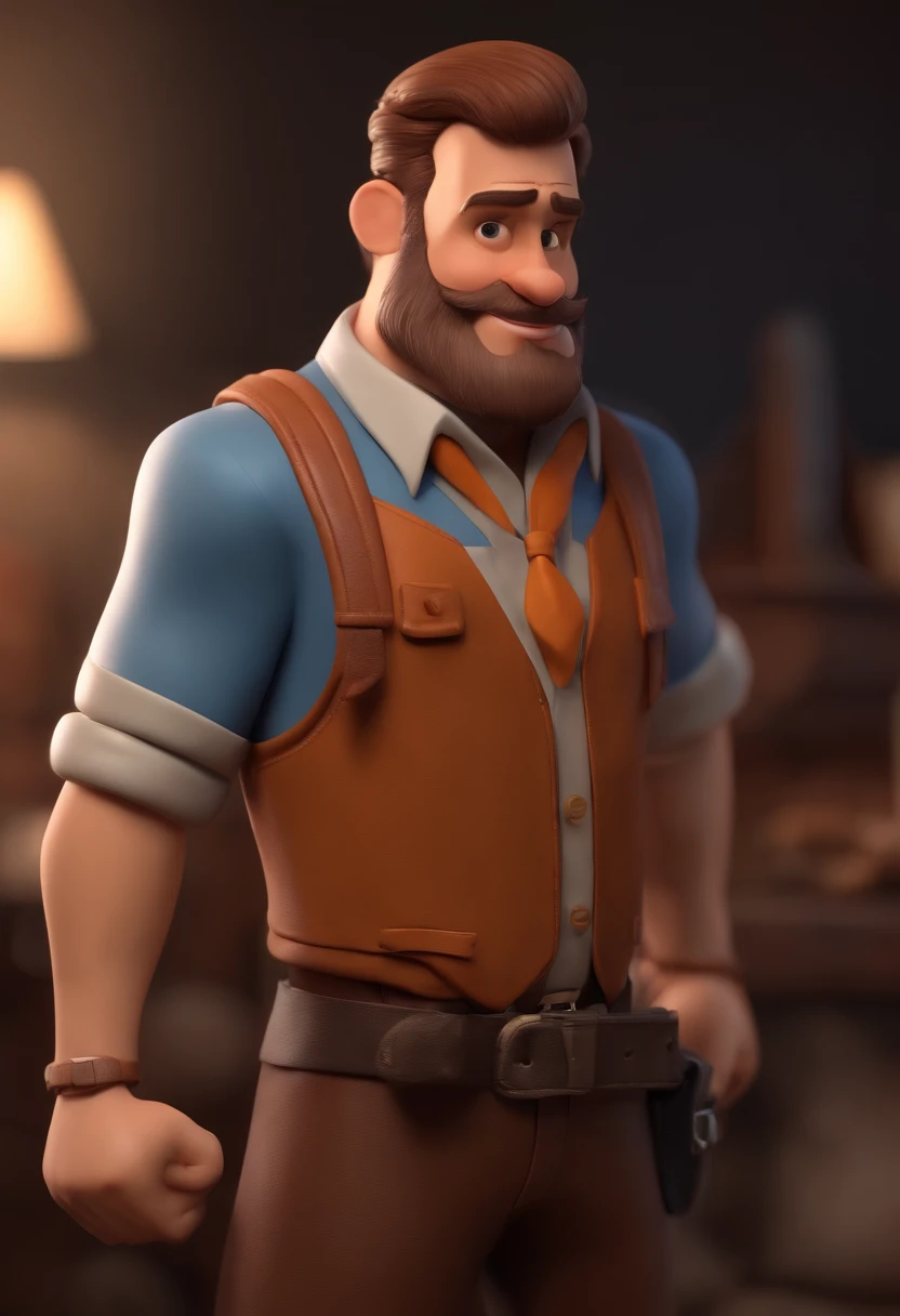 personagem dos desenhos animados de um homem com careca, de barba cheia, camisa xadrez, animation character, Caractere estilizado, animation style rendering, 3D estilizado, Arnold Maya render, 3 d render stylized, toon render keyshot, Personagem 3D, Personagem 3D, 3d rendering stylized, 3 d character render, personagem de desenho animado, Personagem de close up, Pose de personagem, (Estilo Pixar) (master part:1.2) (Bokeh) (best quality) (pele detalhada) (textura detalhada) (8k) (argila) (Cinematic lighting) (foco nítido