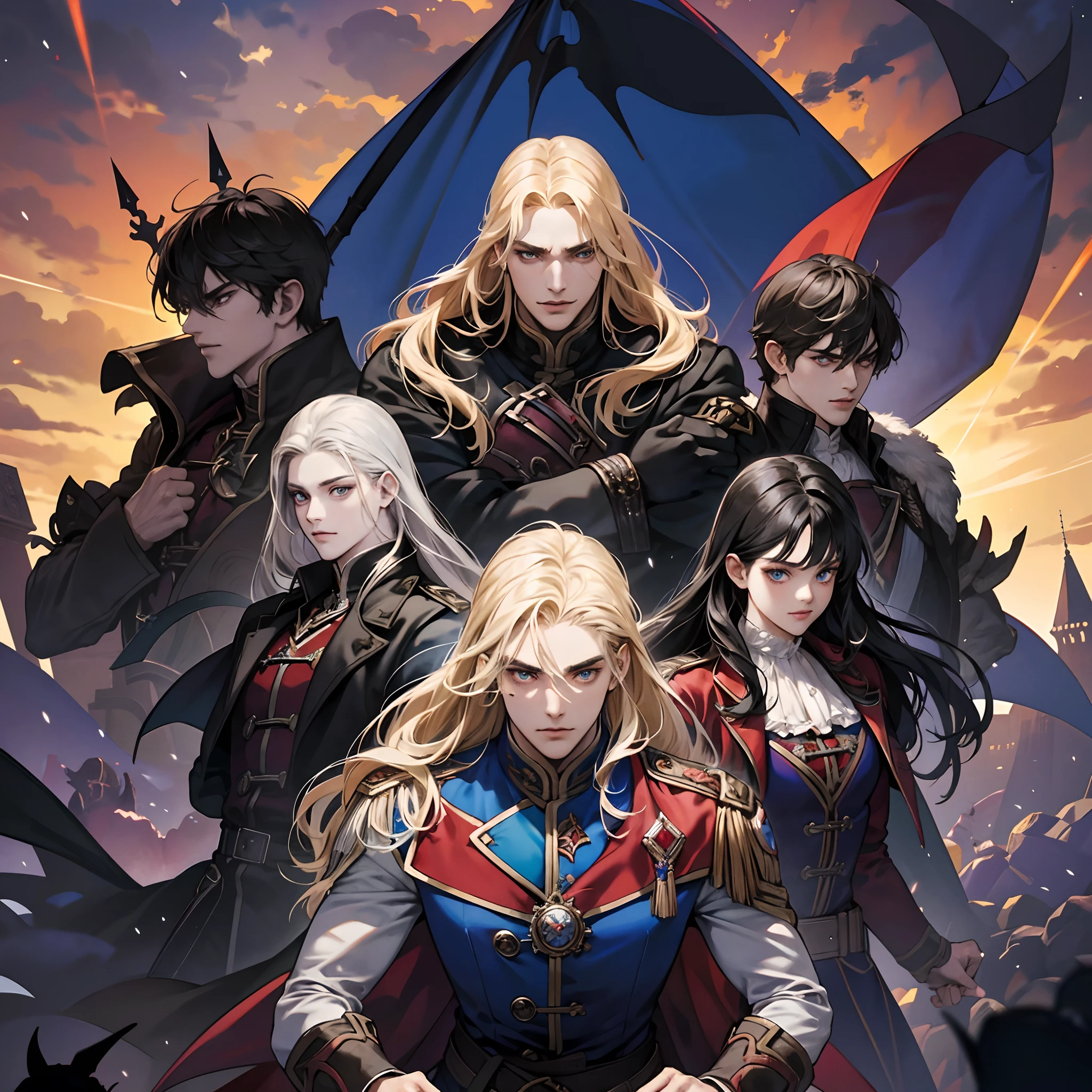 Castlevania Shadow Lord beau musclé Lord Dracula menant des troupes armées de démons à la guerre hyper réaliste super détaillé Pose dynamique super détaillé visages hyper réaliste super détaillé