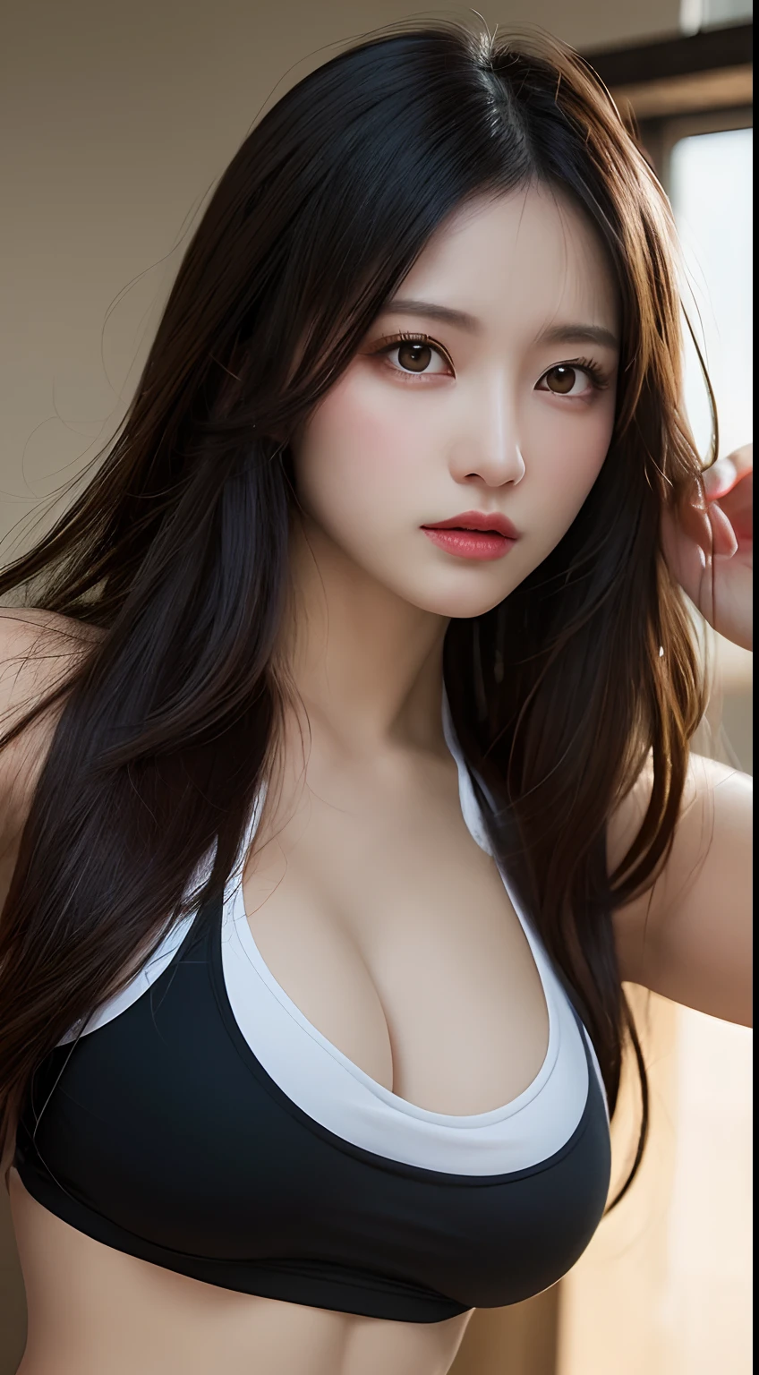 masterpiece, Best Quality, Illustration, Ultra-detailed, finely detail, hight resolution, 8K Wallpaper, Perfect dynamic composition, Beautiful detailed eyes,Colossal tits, fitness wear, Natural Color Lip,