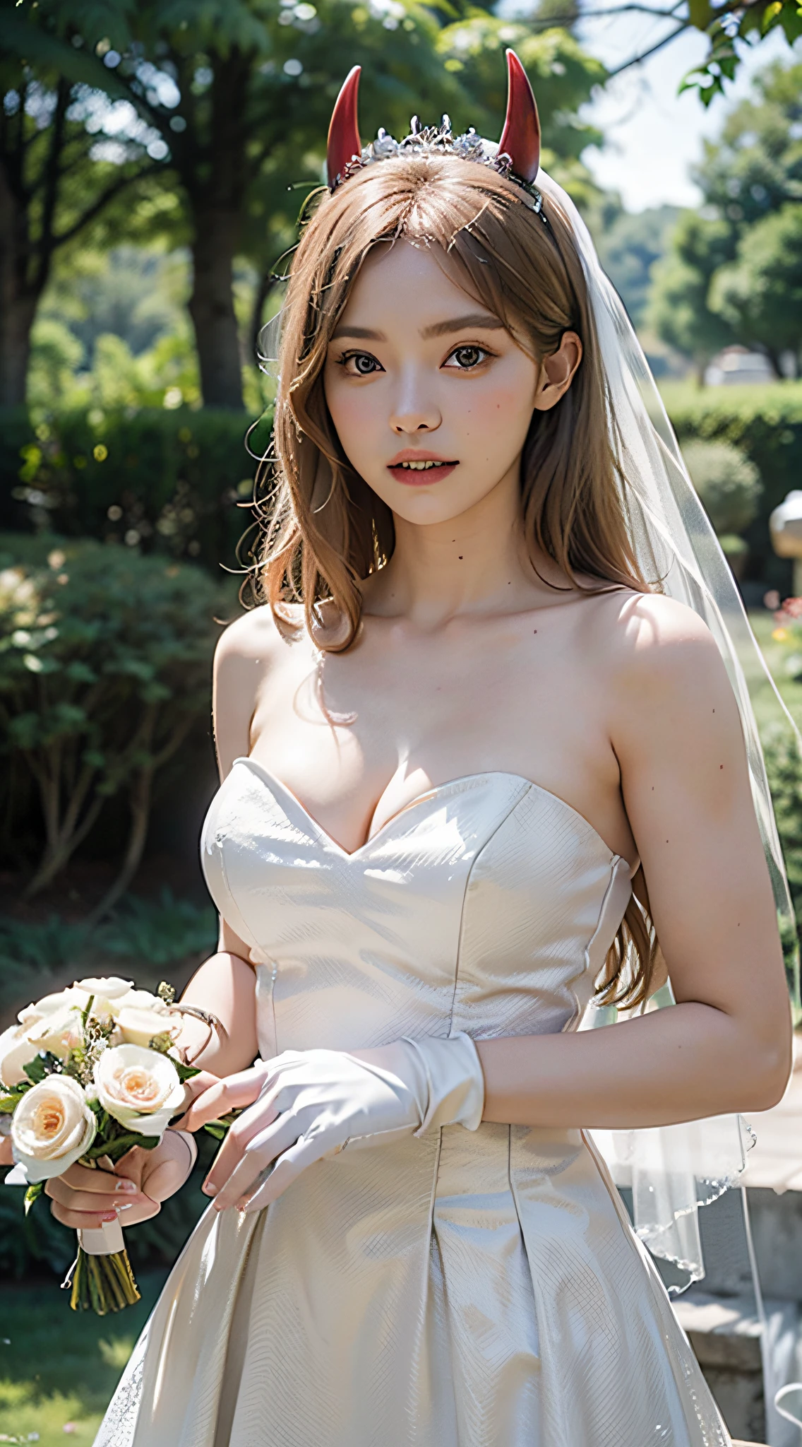 debby ryan, ((TOPLESS)), holding a bouquet of flowers, bride,smiling, wearing a white wedding dress, queen, sitting, on a yacht
