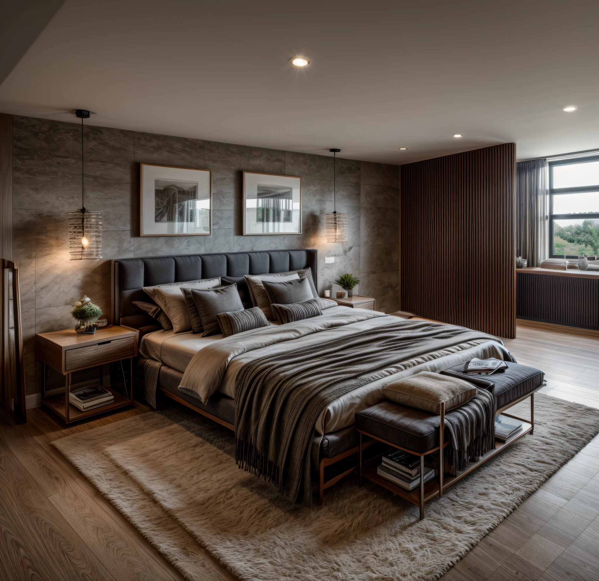 Real-photos , stunning-design, bedroom, modern-style, shadows, volumetric lighting, shadows, high end photography, fidelity, bright details, sharp, unique, award winning photography, Canon EOS 5D Mark IV DSLR camera, f/ 6, ISO 100, 1/ 250 sec, uhd, 8k, natural soft light Of course, best quality, Super high resolution