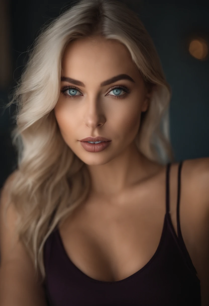 Woman with matching tank top and panties, Sexy girl with blue eyes, portrait sophie mudd, portrait corinna kopf, blonde hair and large eyes, Selfie einer jungen Frau, Augen im club Violet Myers, ohne Make-up, Natural makeup, Blick direkt in die Kamera, Gesicht mit Artgram, dezentes Make-up, Stunning full body shot, im Schlafzimmer, Spaltung