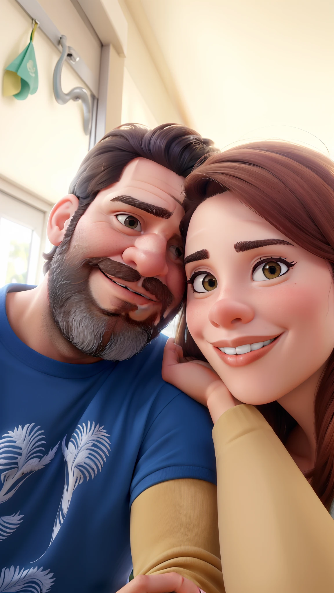 Obra-prima, de melhor qualidade, um homem moreno e de barba e uma mulher de cabelo liso deitada no seu ombro