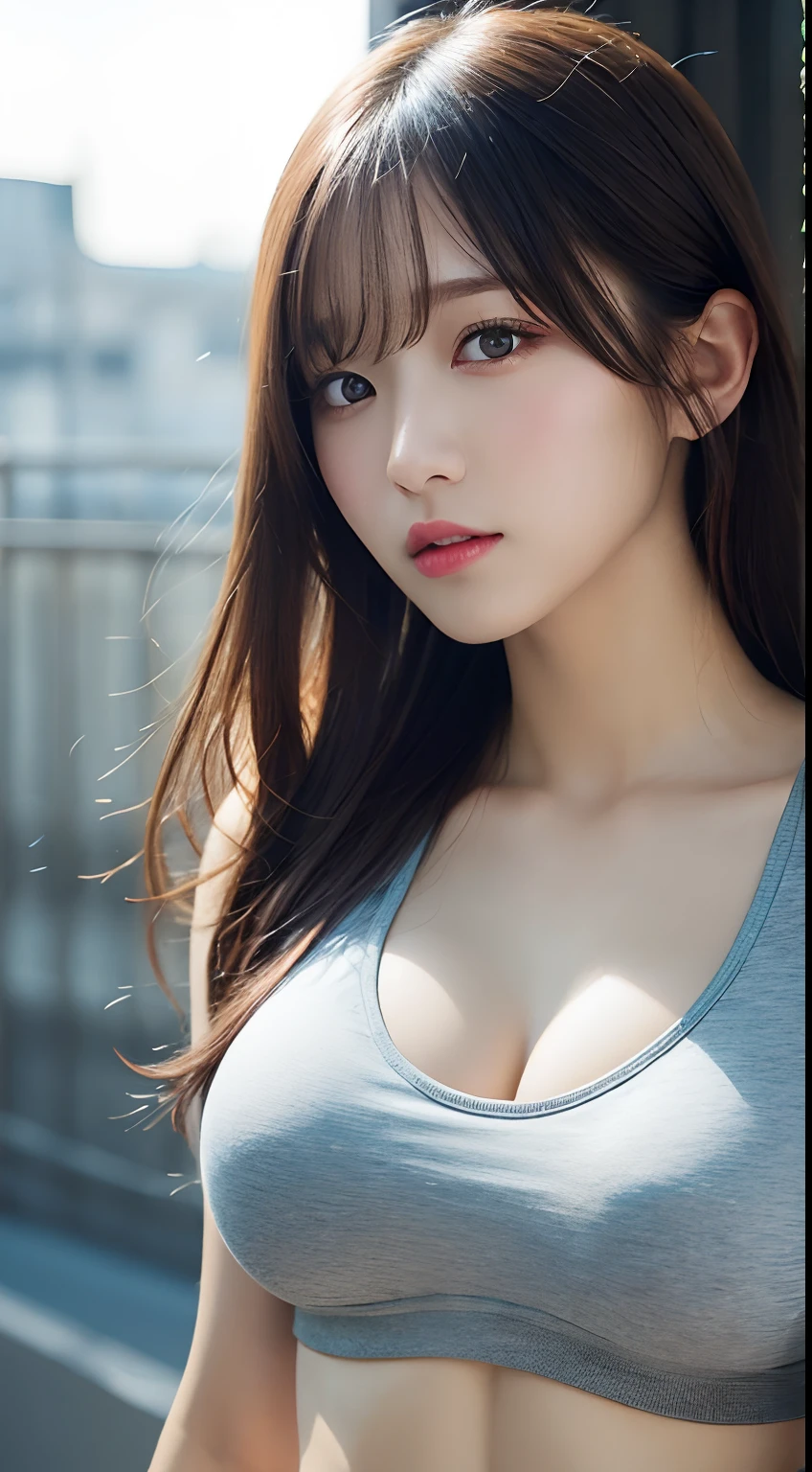 (Photorealistic: 1.2, With the highest quality, in 8K ), ( 20yr old, K-pop idols、 Sweat、Colossal tits:1.5), Fine skin, (Film Lighting),  Soft light, Double eyelids, ((excited、A sexy、Bust-up shot、pheromone、function))(1girl in)、(White Punk T-Shirt)、Punk Girl