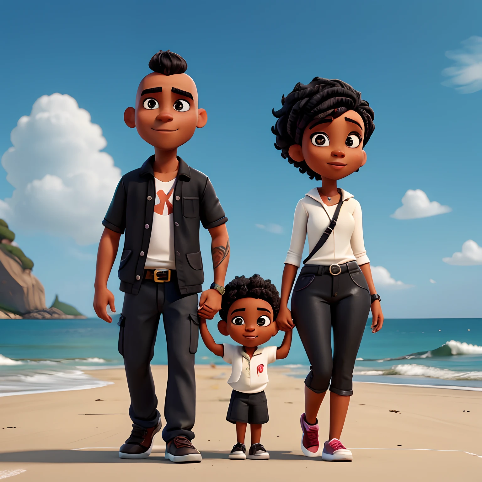 Couple man with shaved head and woman with black pixar style hair, sentados em uma moto parada.
