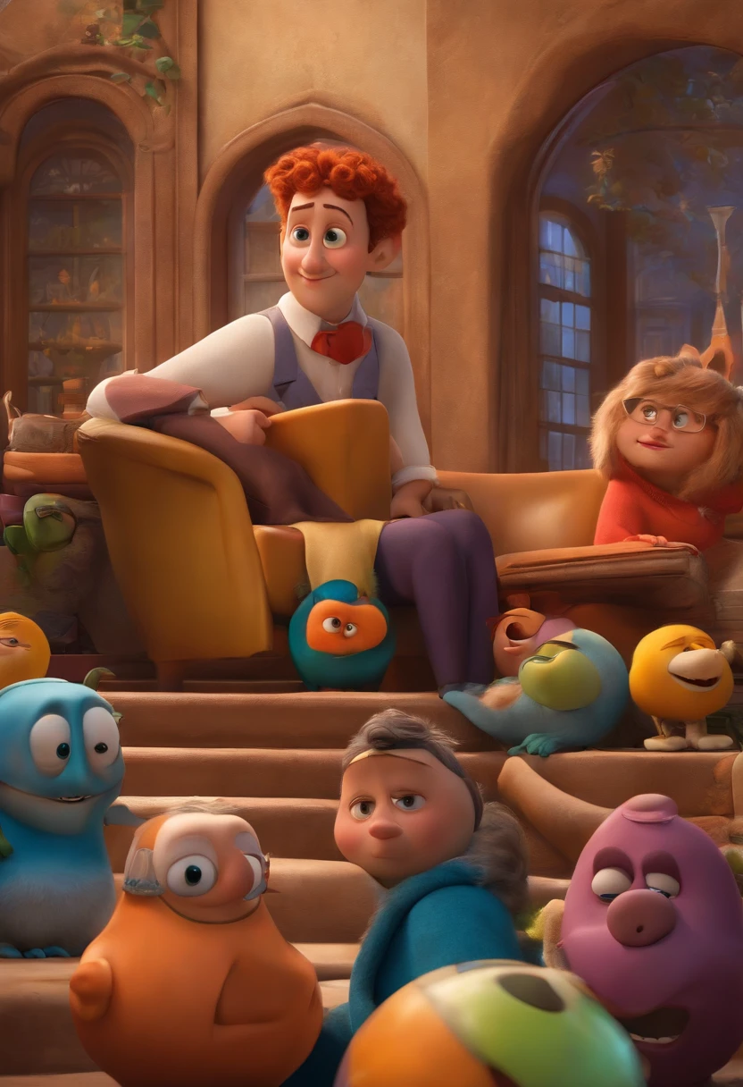 A Dream Architect Inspired by Pixar Animation, de perto. Facial expressions are captivating, com um toque de irrealidade.