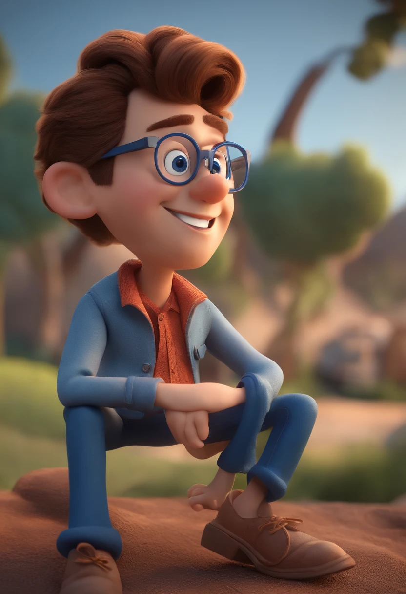 Cartoon character of a man with black glasses and a blue shirt, animation character, Caractere estilizado, animation style rendering, 3D estilizado, Arnold Maya render, 3 d render stylized, toon render keyshot, Personagem 3D, Personagem 3D, 3d rendering stylized, 3 d character render, personagem de desenho animado, Personagem de close up, Pose de personagem,  (Estilo Pixar) (master part:1.2) (Bokeh) (best quality) (pele detalhada) (textura detalhada) (8k) (argila) (Cinematic lighting) (foco nítido