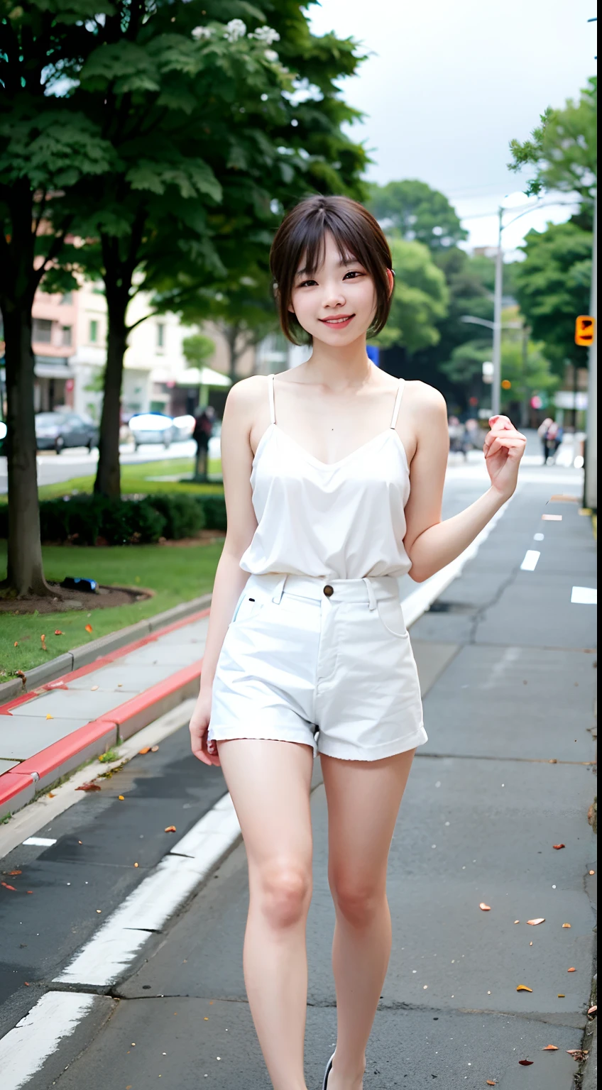 Woman posing in light clothes on street corner、top-quality、女の子 1 a person、large full breasts、tag、with light glowing、blur backgroun、bokeh dof、outside of house、(Street:0.8)、(a person々、Large crowds:1)、Sleeveless、full body Esbian、Cat costume、a gorgeous(short-hair、Forehead:1.2)、Sareme、Beautiful sky with details、耳Nipple Ring、 (The upper part of the body:0.8)、Soft lighting、the wind、glowy skin、A smile