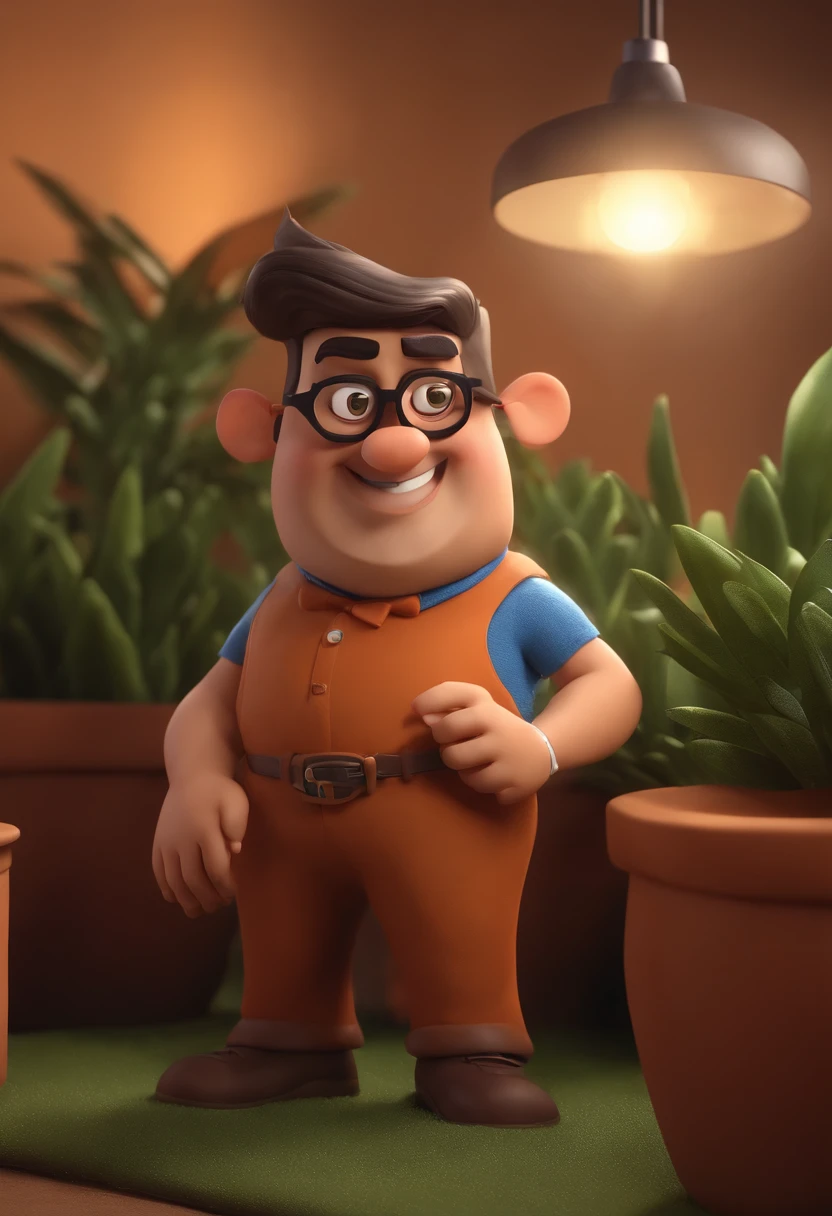Cartoon character of two men with black glasses, cabelo cacheado marrom escuro e uma camisa azul, animation character, Caractere estilizado, animation style rendering, 3D estilizado, Arnold Maya render, 3 d render stylized, toon render keyshot, Personagem 3D, Personagem 3D, 3d rendering stylized, 3 d character render, personagem de desenho animado, Personagem de close up, Pose de personagem,  (Estilo Pixar) (master part:1.2) (Bokeh) (best quality) (pele detalhada) (textura detalhada) (8k) (argila) (Cinematic lighting) (foco nítido