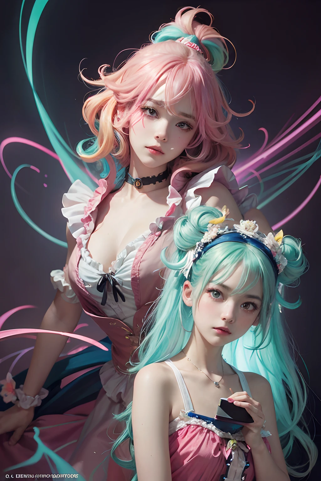 anime_artwork, rococo, grand_photograph, polaroid, annoyed_girl, neon_glowing_hair, canon_5d_mark_4, neon_light, kodak_ektar, flamboyant, pastel_colors, curved_lines, elaborate_detail, rococo, art by j.c. leyendecker