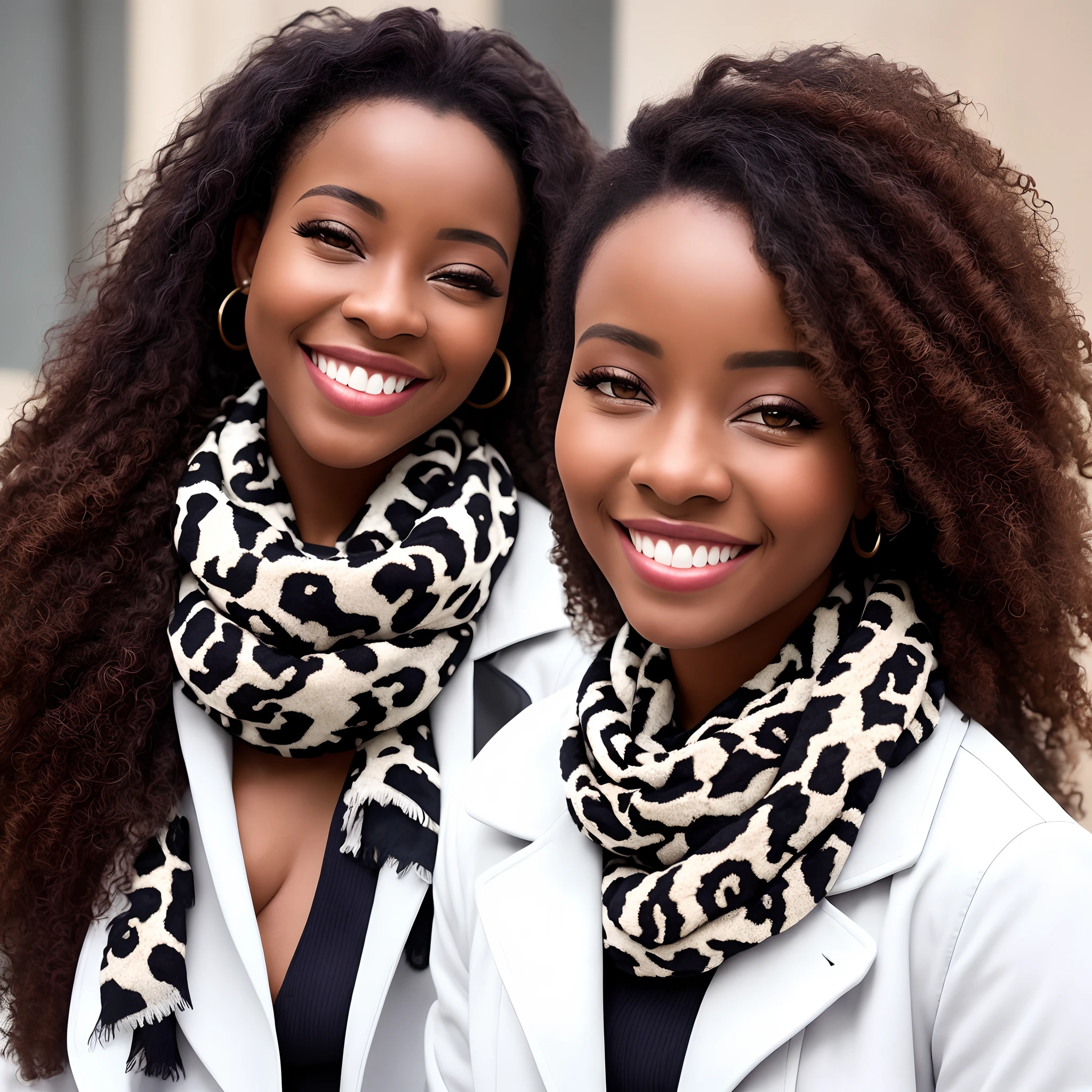 smiling woman with a white coat and leopard print scarf, a picture inspired by Chinwe Chukwuogo-Roy, instagram, tachisme, photo of a black woman, laura zalenga, detailed professional photo, professional profile picture, imane anys, professional picture, mongezi ncaphayi, professional closeup photo, professional profile photo, amazing professional picture