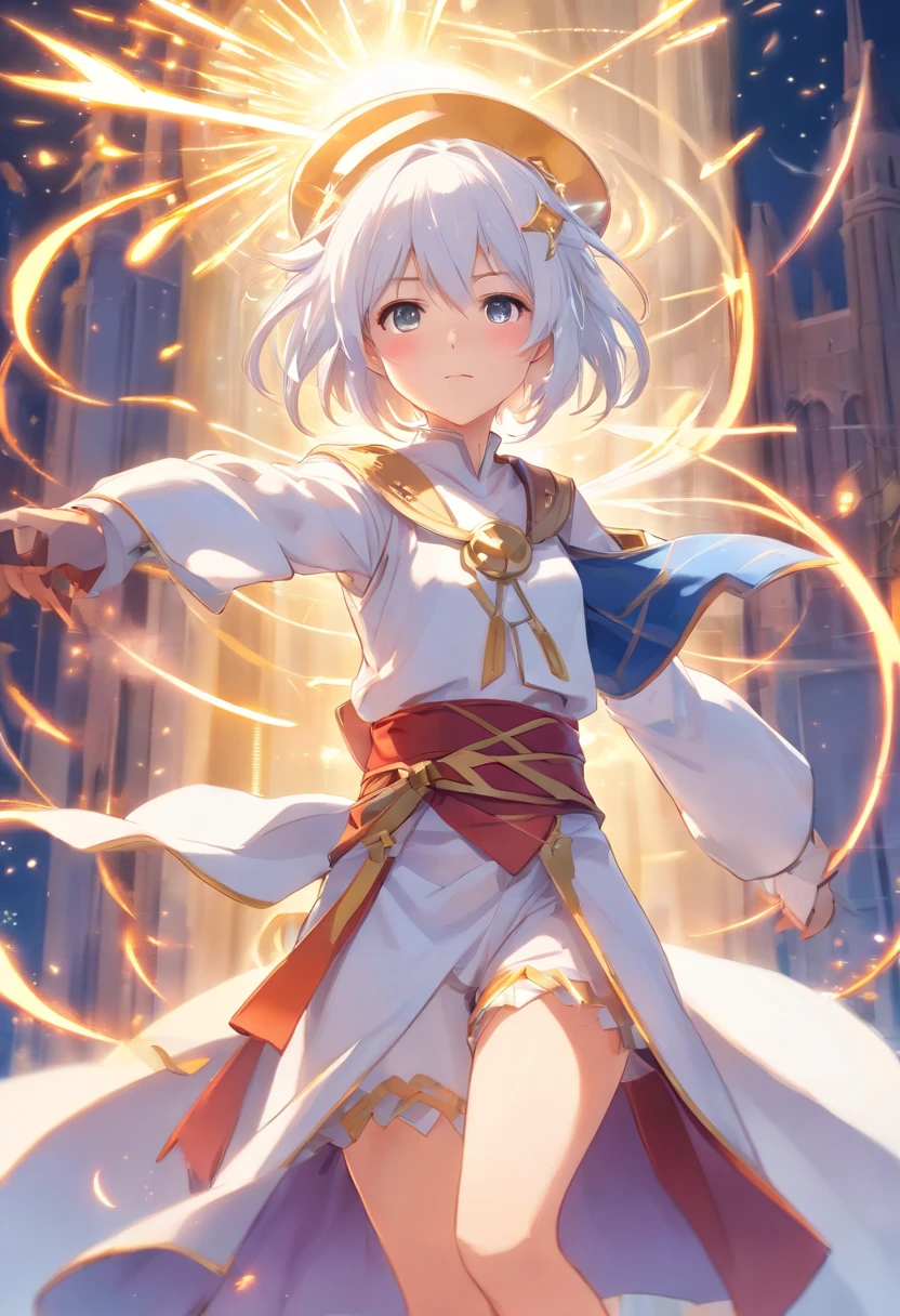 White magician,14 year old loli girl,Tsundere,medieval clothing,character design,full bodyesbian,The expression is cold。