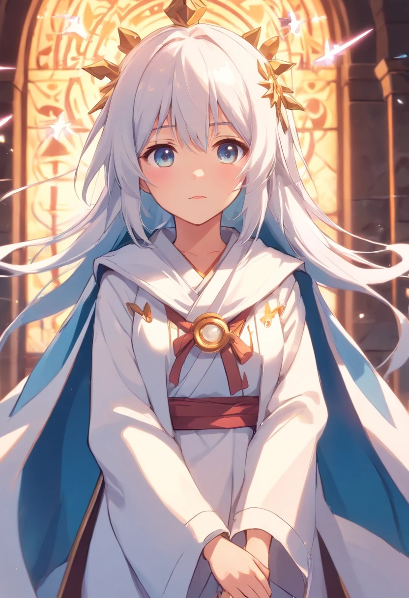 White magician,14 year old loli girl,Tsundere,medieval clothing,character design,full bodyesbian,The expression is cold。