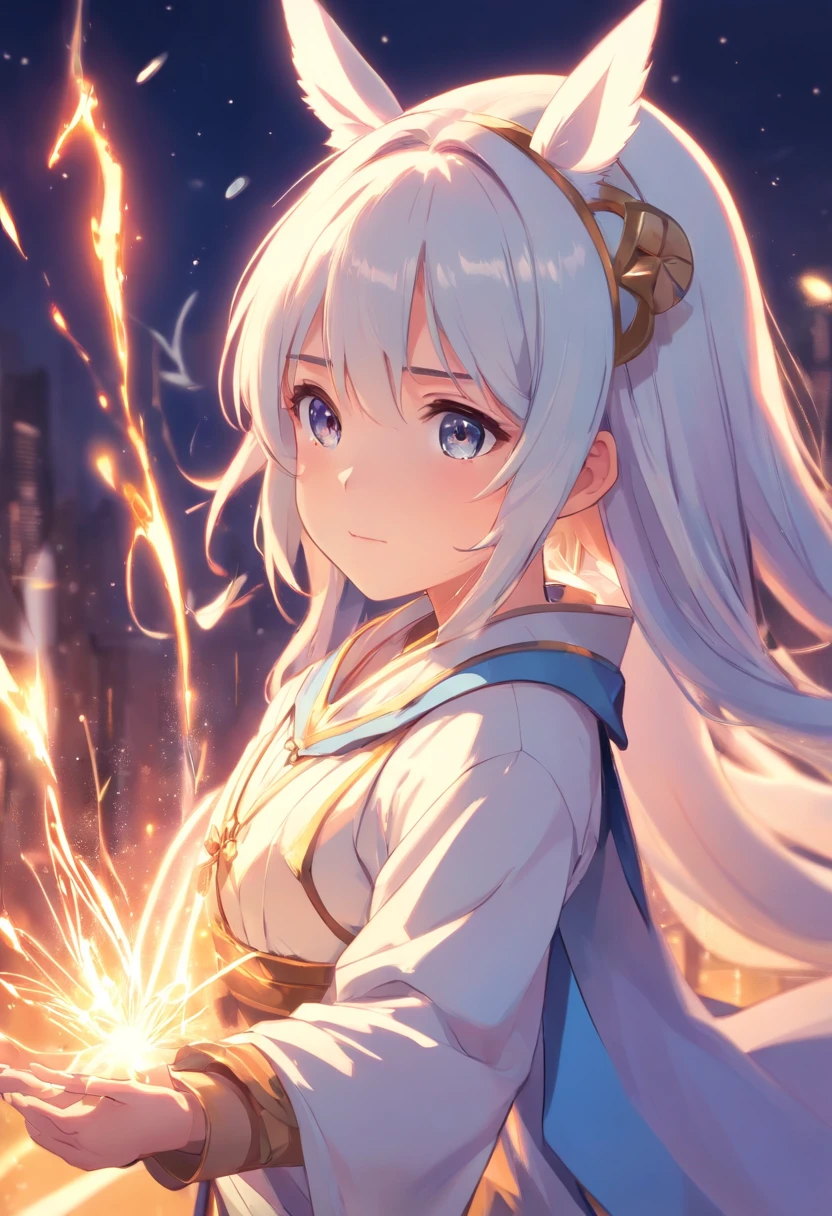 White magician, loli girl,Tsundere,medieval clothing,character design,full bodyesbian,The expression is cold。