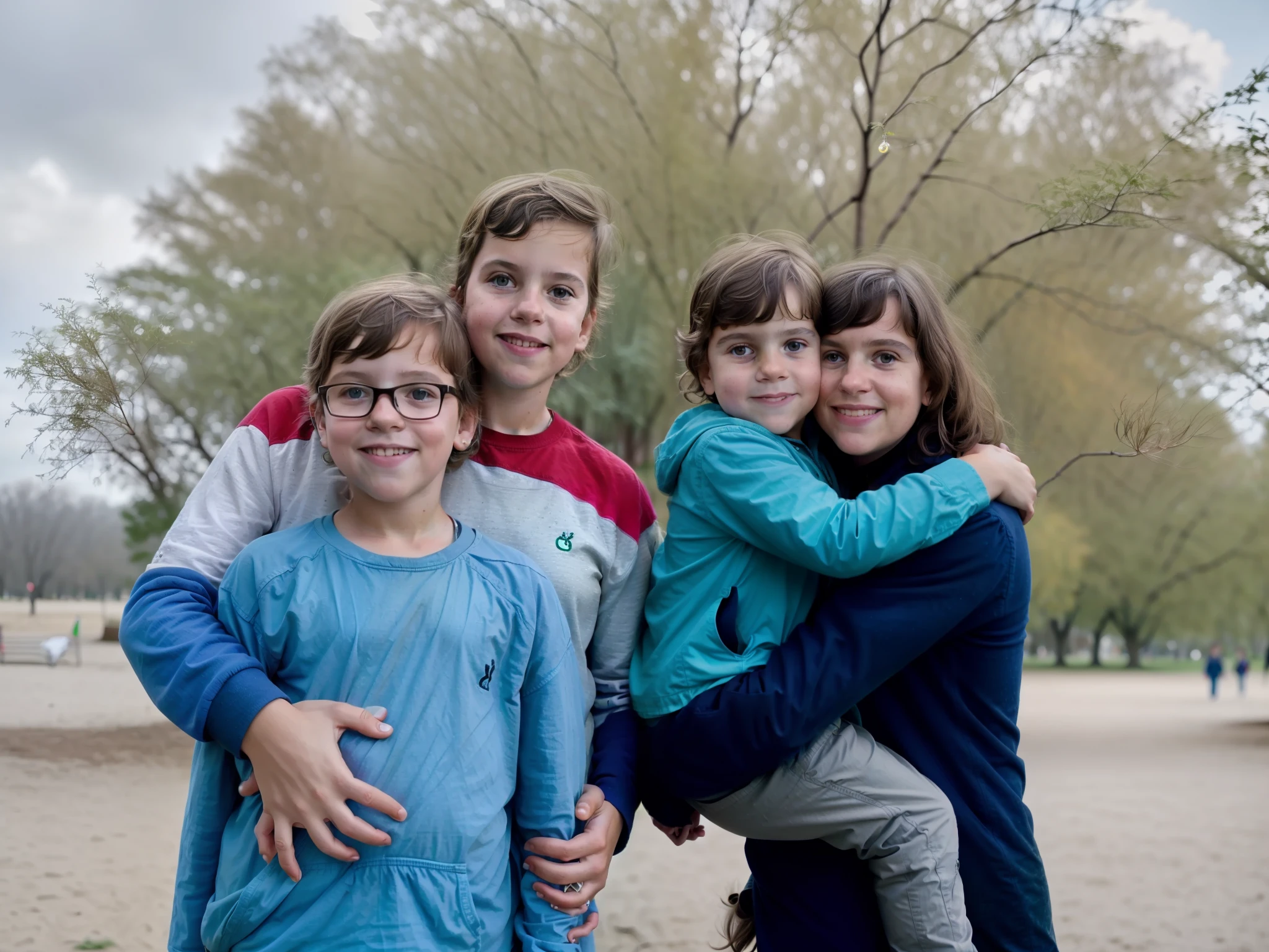 There are two adults and two children posing for a photo, Directed by: Carey Morris, of a family standing in a park, foto do perfil, imagem de perfil, Directed by: Tom Wänerstrand, arte mista, Happy family, Directed by: David Ruby, family portrait, Directed by: Daniel Schultz, foto de perfil, foto retrato, tirado no iphone 14 pro, Directed by: Nandor Soldier