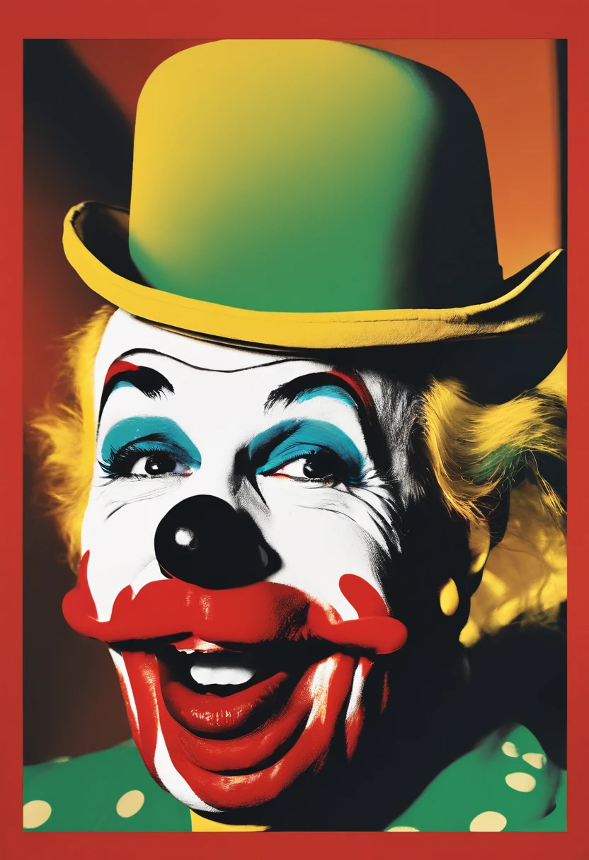 clown，laughter and joy，red nose，funny tricks，Andy Warhol，Close-up shot，side light，Pop Art