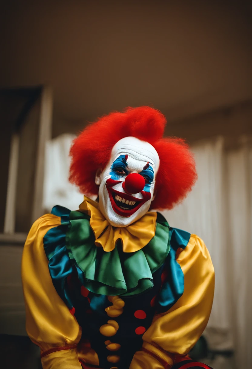 clown,laughter and joy,red nose,funny tricks,Andy Warhol,Close-up shot,side light,Pop Art