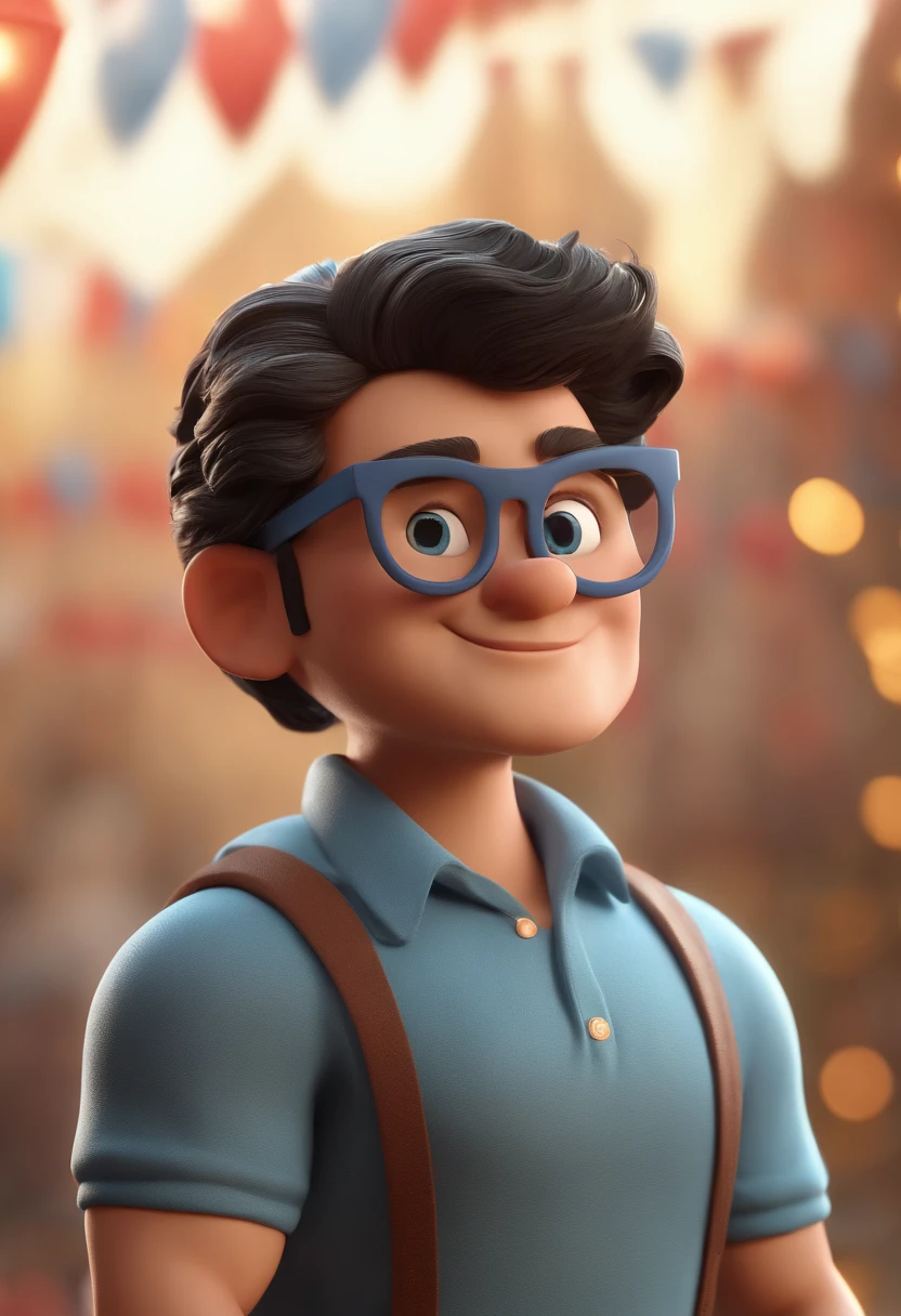 Cartoon character of a man with black glasses and a blue shirt, animation character, Caractere estilizado, animation style rendering, 3D estilizado, Arnold Maya render, 3 d render stylized, toon render keyshot, Personagem 3D, Personagem 3D, 3d rendering stylized, 3 d character render, personagem de desenho animado, Personagem de close up, Pose de personagem, (Estilo Pixar) (master part:1.2) (Bokeh) (best quality) (pele detalhada) (textura detalhada) (8k) (argila) (Cinematic lighting) (foco nítido