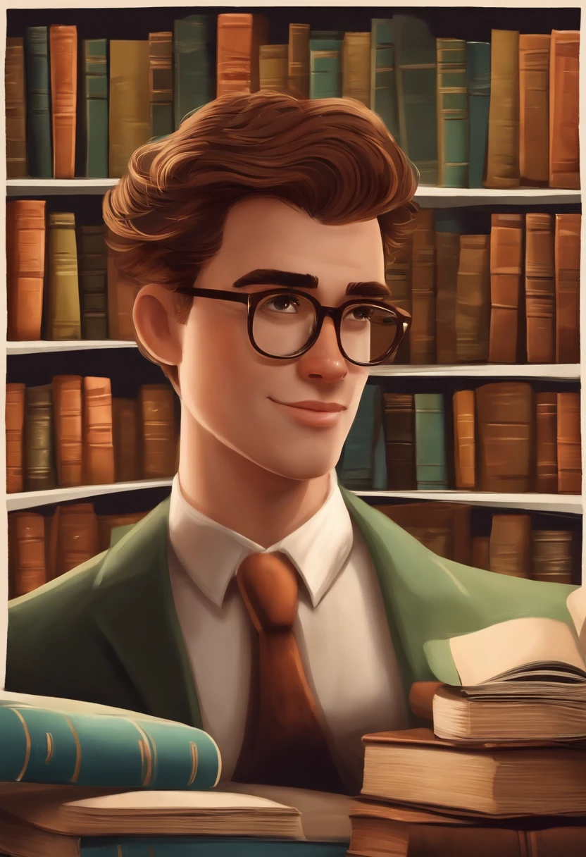 Homem cabelo curto castanho claro, barba curta ruiva, olhos castanhos escuros, todo de preto, wearing square glasses, rosto arredondado, labrador bege magro com sobrancelha preta ao seu lado e um papagaio todo verde no ombro, fundo dark Disney Pixar, capa de cinema, Too many books falling from the sky, raios, Hurricanes and wind in the background