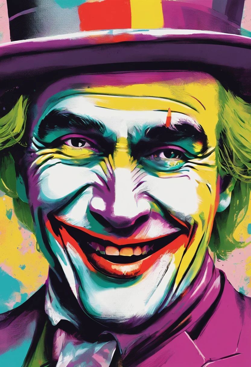 jocker,laughter and joy,Reddens Nose,Funny tricks,Andy warhol,Close-up shot,Side light,Pop art