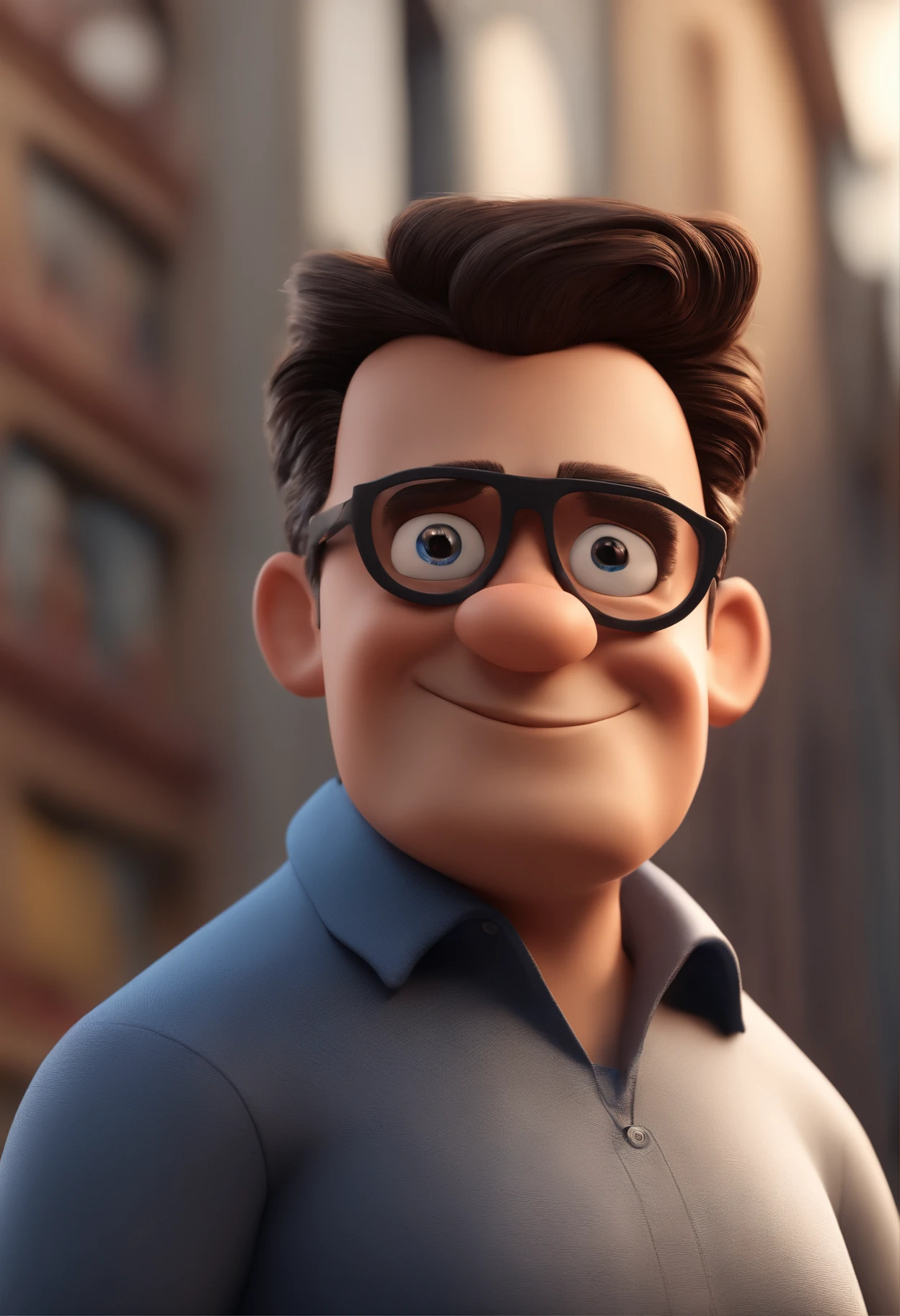 Cartoon character of a man with black glasses and a blue shirt, animation character, Caractere estilizado, animation style rendering, 3D estilizado, Arnold Maya render, 3 d render stylized, toon render keyshot, Personagem 3D, Personagem 3D, 3d rendering stylized, 3 d character render, personagem de desenho animado, Personagem de close up, Pose de personagem,  (Estilo Pixar) (master part:1.2) (Bokeh) (best quality) (pele detalhada) (textura detalhada) (8k) (argila) (Cinematic lighting) (foco nítido