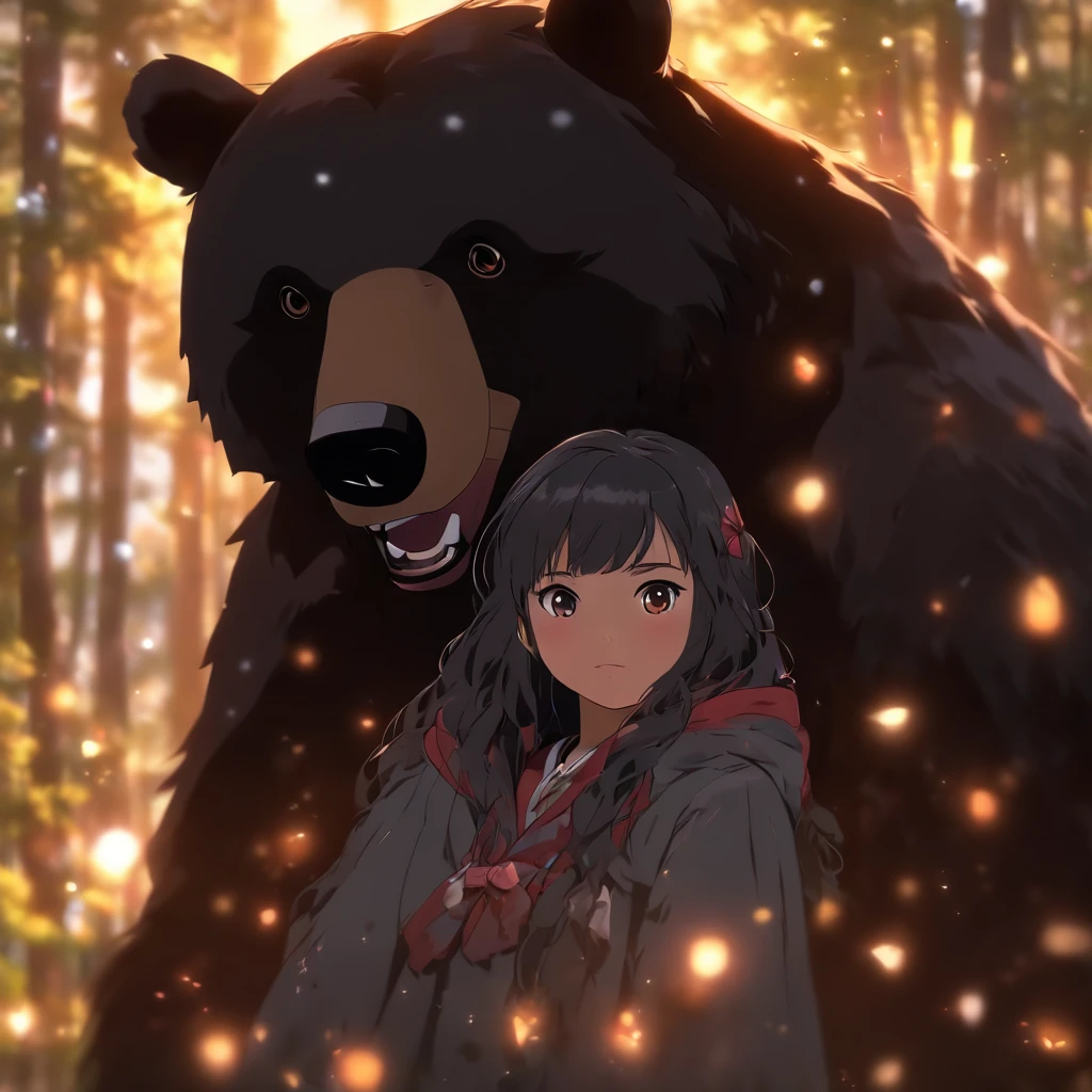 A giant wild black bear protects beautiful girl
(Master parts: 1.5) (Fotorrealista: 1.1) (Bokeh) (Best quality) (The skin、pores、Detailed texture of hair: 1.1) (复杂) (8K) (hdr) (Wallpapers) (Cinematic lighting) (foco nítido )