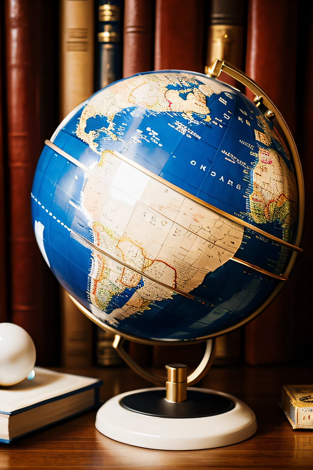 There is a globe on the desk，
