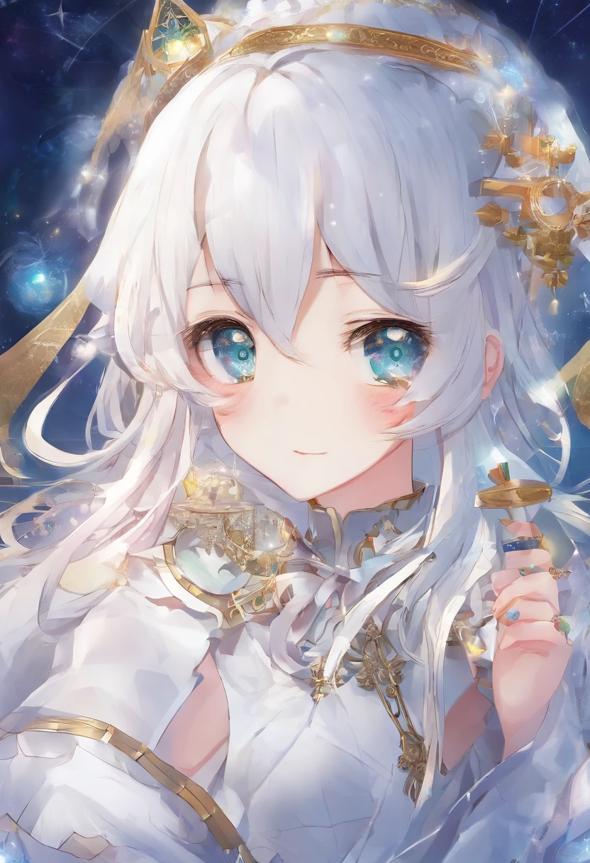 White magician, loli girl,Tsundere,medieval clothing,,The expression is cold,All over the body。