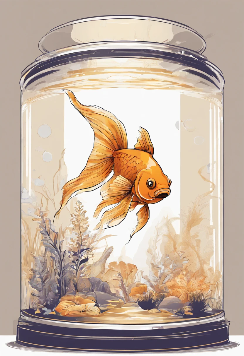 gold fish in aquarium made in vector style / svg style with transparent background