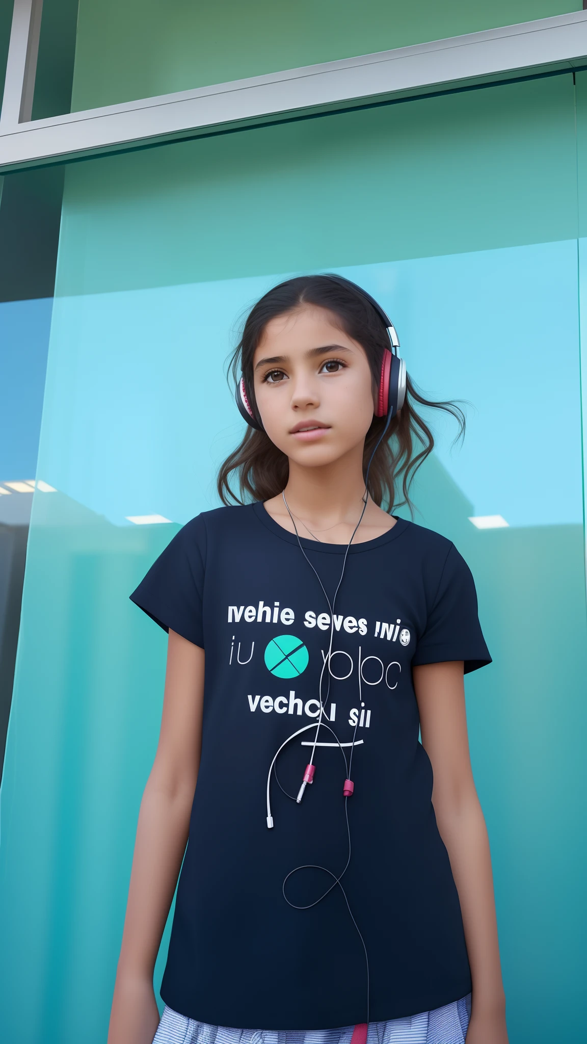 there is a young girl standing outside of a store with headphones on, adriana dxim, olivia de bernardinis, by Amelia Peláez, kid, nilah, by Samuel Silva, by Emerson Silva, caroline gariba, fernanda suarez, pixie, malika favre, by Olivia Peguero, by Nándor Katona