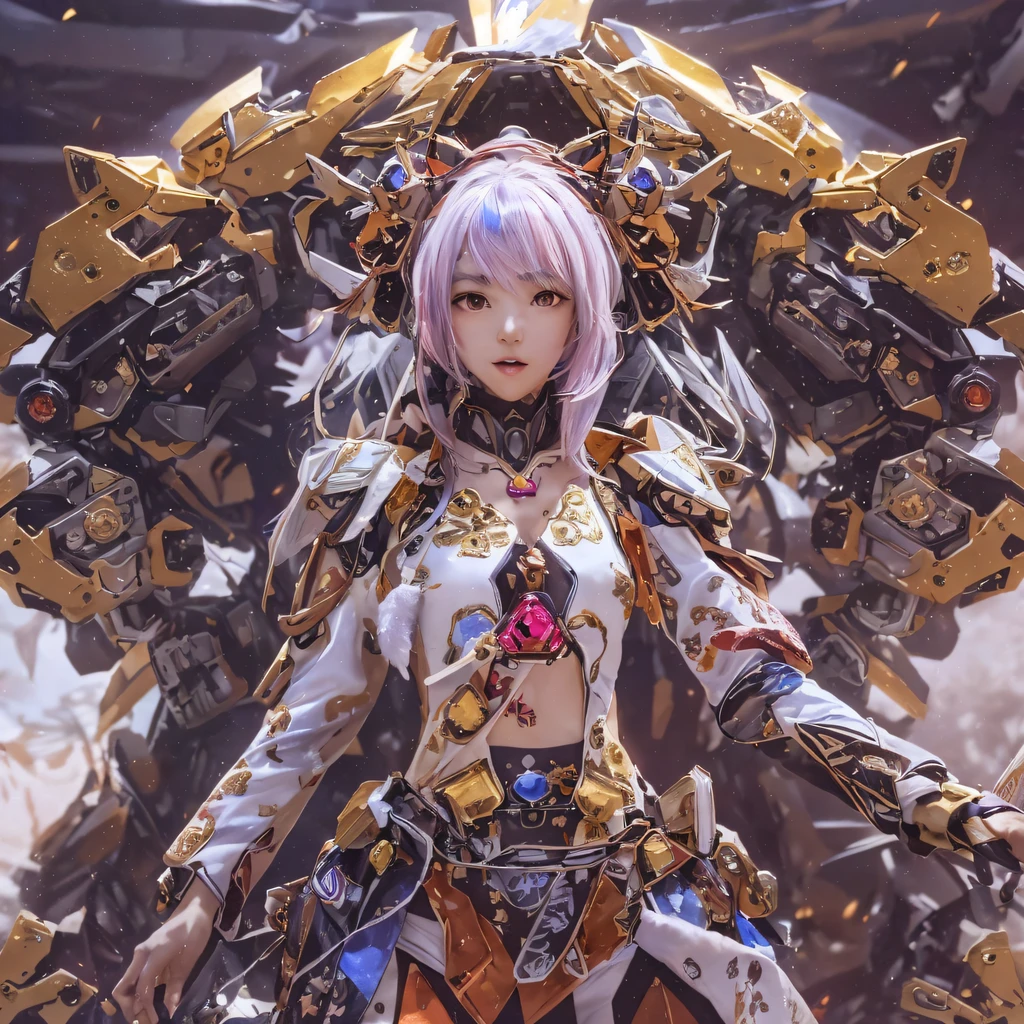 Light orange wind((Red and white mech girl))National wind circle,Flying nine-tailed fat skull flame ethereal toad star,Golden-black damask white rabbit fur bra,Fuchsia pink diamonds, Tulle burgundy diamond shin guard,CG ,Light orange full set of thick mechs,Giant,, Realistic secret girl rendering, detailed face of a asian girl, Reality in the secret world, Smooth CG art, Realistic. Cheng Yi, Realistic secret style, A lovely secret rendering, 8K portrait rendering, Render character art 8 K, Kawaii realistic portrait,Golden-black damask white rabbit fur bra,Fuchsia pink diamonds, Tulle burgundy diamond shin guard((ultra real detailed.mecha-girl)Mink cotton suit mech,Bright blue and white feathers gold silk shoulder pads,Shi Zhong Huhu female Taoist,Tailfire,Tattooed with,Genius ratio,Silicone texture,Short bright purple hair,3D modeling,4K,8K,16K smooth (Masterpiece, Top quality, Best quality, offcial art, Beauty and aesthetics: 1.2), Very detailed, Colorful, Most detailed, branches,mecha-girl, (Mards)mecha-girl(canyons), (Linen future mech girl), Angry fighting stance, looking at the ground, Batik linen bandana, Crane pattern long sleeve garment,Mecha Maiden Canyon(Abstract propylene splash:1.2), Dark clouds lightning background,Sprinkle with golden mech girl powder(realisticlying:1.4),Black color hair,Flour fluttering,rainbow background, A high resolution, the detail, RAW photogr, Sharp Re, Nikon D850 Film Stock Photo by Jefferies Lee 4 Kodak Portra 400 Camera F1.6 shots, Rich colors, ultra-realistic vivid textures, Dramatic lighting, Unreal Engine Art Station Trend, cinestir 800,Flowing black hair,(((Red and white mech girl))),Front view,Pure transparency,Wear boxing gloves,Ice is permeable to gas,Film light and shadow,Panorama ultra-wide angle,extremely happy,The texture of the real person is delicate,Strong visual impact,Hyper-detailing,Dream girl,Refined face,prettyeyes,high saturated,Wear reflective sunglasses with a thick gold thread,crystal-clear,Good interpe