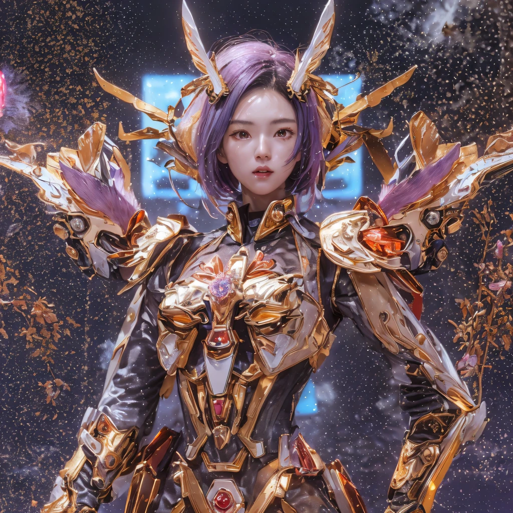 Light orange wind((Red and white mech girl))National wind circle,Flying nine-tailed fat skull flame ethereal toad star,Golden-black damask white rabbit fur bra,Fuchsia pink diamonds, Tulle burgundy diamond shin guard,CG ,Light orange full set of thick mechs,Giant,, Realistic secret girl rendering, detailed face of a asian girl, Reality in the secret world, Smooth CG art, Realistic. Cheng Yi, Realistic secret style, A lovely secret rendering, 8K portrait rendering, Render character art 8 K, Kawaii realistic portrait,Golden-black damask white rabbit fur bra,Fuchsia pink diamonds, Tulle burgundy diamond shin guard((ultra real detailed.mecha-girl)Mink cotton suit mech,Bright blue and white feathers gold silk shoulder pads,Shi Zhong Huhu female Taoist,Tailfire,Tattooed with,Genius ratio,Silicone texture,Short bright purple hair,3D modeling,4K,8K,16K smooth (Masterpiece, Top quality, Best quality, offcial art, Beauty and aesthetics: 1.2), Very detailed, Colorful, Most detailed, branches,mecha-girl, (Mards)mecha-girl(canyons), (Linen future mech girl), Angry fighting stance, looking at the ground, Batik linen bandana, Crane pattern long sleeve garment,Mecha Maiden Canyon(Abstract propylene splash:1.2), Dark clouds lightning background,Sprinkle with golden mech girl powder(realisticlying:1.4),Black color hair,Flour fluttering,rainbow background, A high resolution, the detail, RAW photogr, Sharp Re, Nikon D850 Film Stock Photo by Jefferies Lee 4 Kodak Portra 400 Camera F1.6 shots, Rich colors, ultra-realistic vivid textures, Dramatic lighting, Unreal Engine Art Station Trend, cinestir 800,Flowing black hair,(((Red and white mech girl))),Front view,Pure transparency,Wear boxing gloves,Ice is permeable to gas,Film light and shadow,Panorama ultra-wide angle,extremely happy,The texture of the real person is delicate,Strong visual impact,Hyper-detailing,Dream girl,Refined face,prettyeyes,high saturated,Wear reflective sunglasses with a thick gold thread,crystal-clear,Good interpe