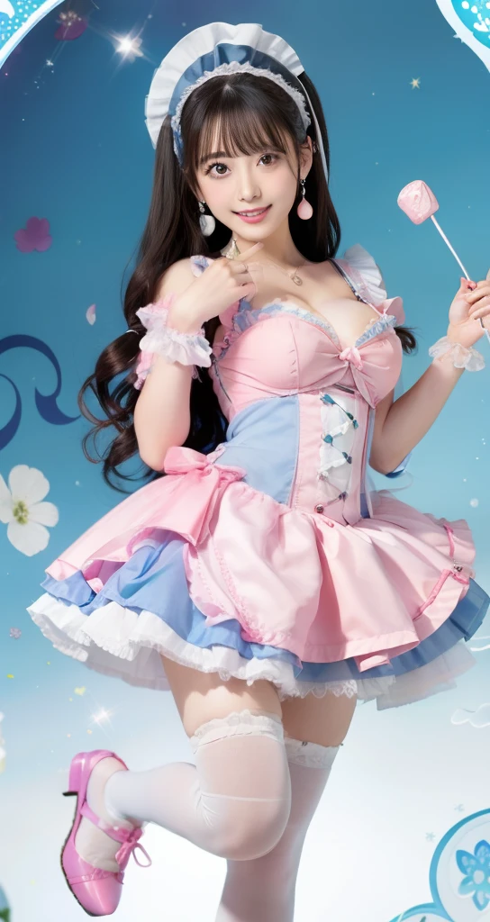 Candy-covered maid outfit idol、large full breasts、beautiful foot、、、Good Style、、a miniskirt、fairytale、PastelColors、