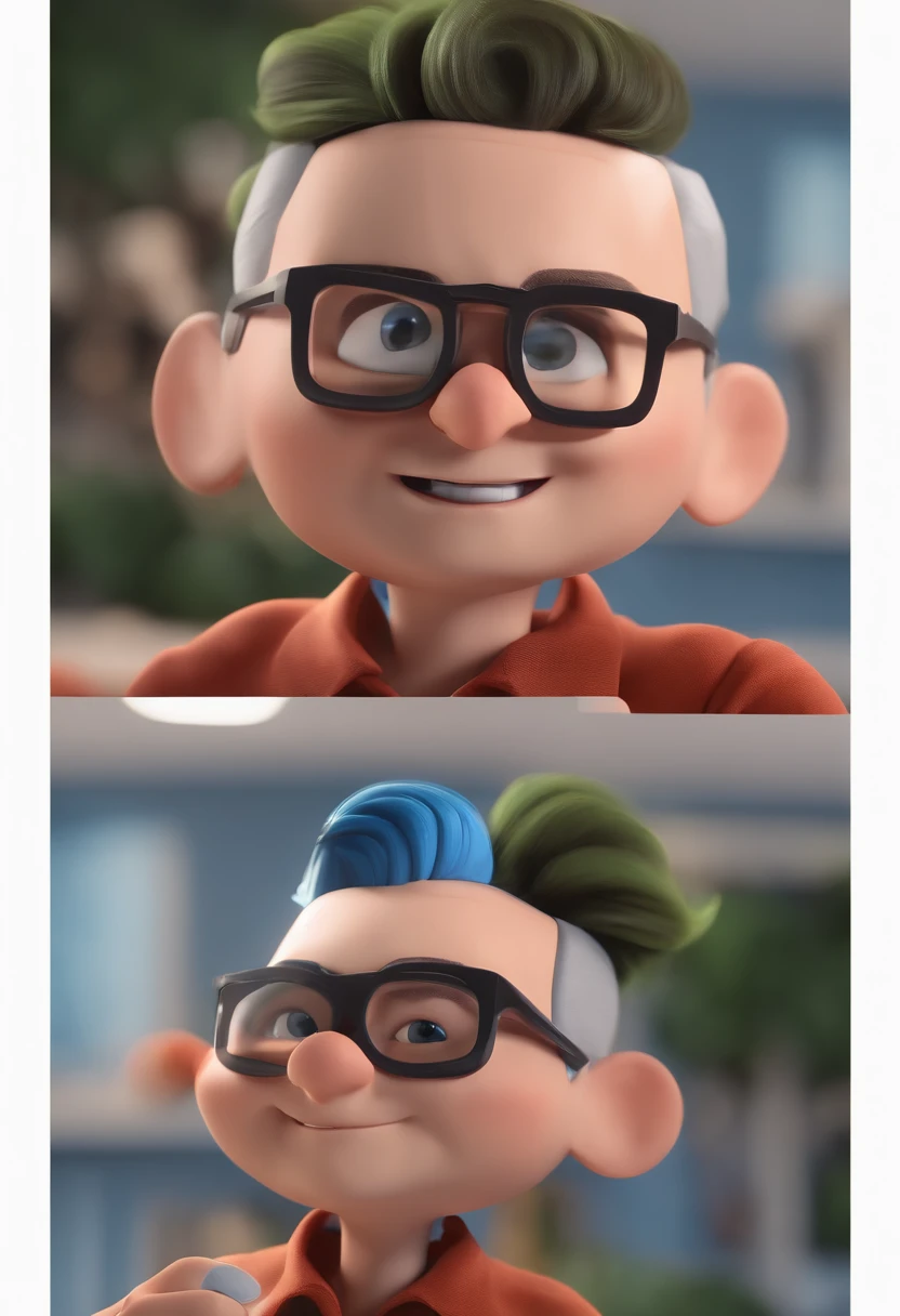 Cartoon character of a man with black glasses and a blue shirt, animation character, Caractere estilizado, animation style rendering, 3D estilizado, Arnold Maya render, 3 d render stylized, toon render keyshot, Personagem 3D, Personagem 3D, 3d rendering stylized, 3 d character render, personagem de desenho animado, Personagem de close up, Pose de personagem,  (Estilo Pixar) (master part:1.2) (Bokeh) (best quality) (pele detalhada) (textura detalhada) (8k) (argila) (Cinematic lighting) (foco nítido