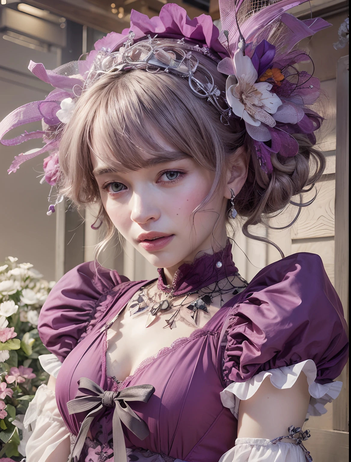 purple haired woman ((Emilia Clarke)) in a purple dress with a white collar, detailed digital anime art, artwork in the style of guweiz, detailed portrait of anime girl, beautiful anime portrait, kawaii realistic portrait, 8k high quality detailed art, guweiz, stunning anime face portrait, extremely detailed artgerm, smooth anime cg art, portrait of ****ta