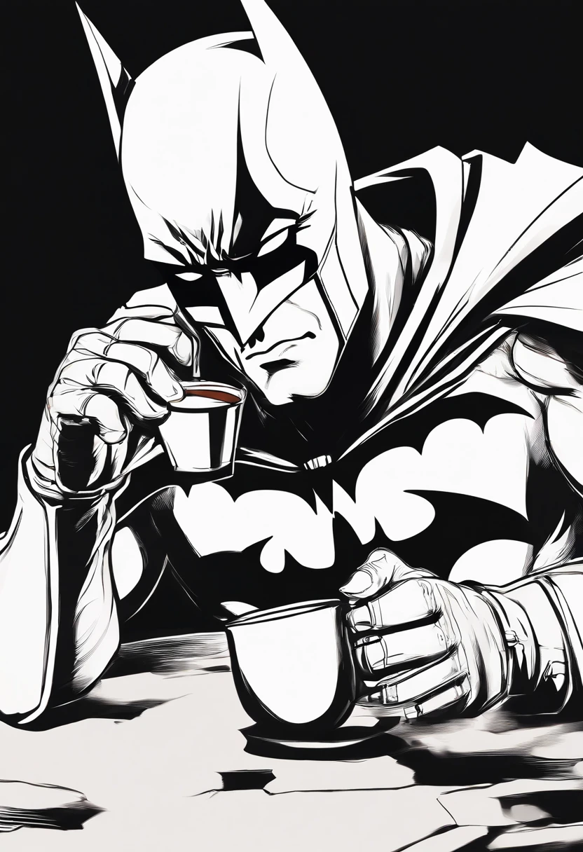 batman drinking coffee in vector style with transparent background