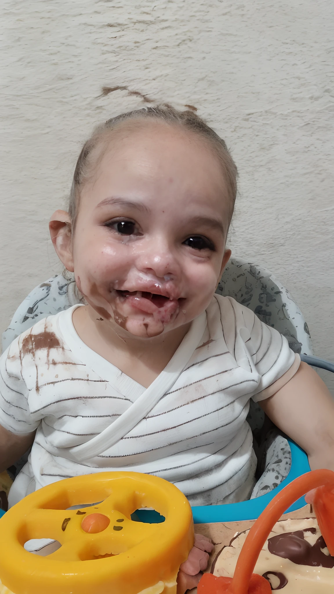 Menina sorrindo com a boca suja de chocolate