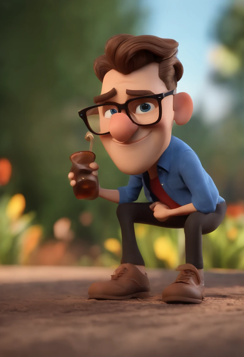Cartoon character of a man wearing black glasses and a blue shirt, um personagem animado, Caractere estilizado, animation style rendering, 3D estilizado, Arnold Maya render, 3 d render stylized, toon render keyshot, Personagem 3D, Personagem 3D, 3d rendering stylized, 3 d character render, personagem de desenho animado, Personagem de close up, Pose de personagem, (Estilo Pixar) (master part:1.2) (Bokeh) (best quality) (pele detalhada) (textura detalhada) (8k) (argila) (Cinematic lighting) (foco nítido,Senta e vaza a parte superior do corpo