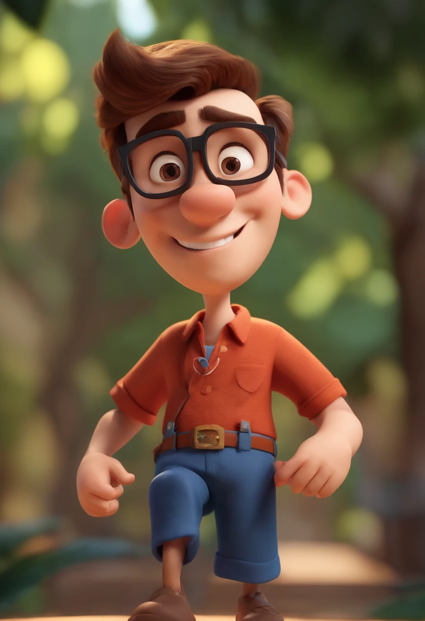 Cartoon character of a man wearing black glasses and a blue shirt, um personagem animado, Caractere estilizado, animation style rendering, 3D estilizado, Arnold Maya render, 3 d render stylized, toon render keyshot, Personagem 3D, Personagem 3D, 3d rendering stylized, 3 d character render, personagem de desenho animado, Personagem de close up, Pose de personagem, (Estilo Pixar) (master part:1.2) (Bokeh) (best quality) (pele detalhada) (textura detalhada) (8k) (argila) (Cinematic lighting) (foco nítido，Senta e vaza a parte superior do corpo