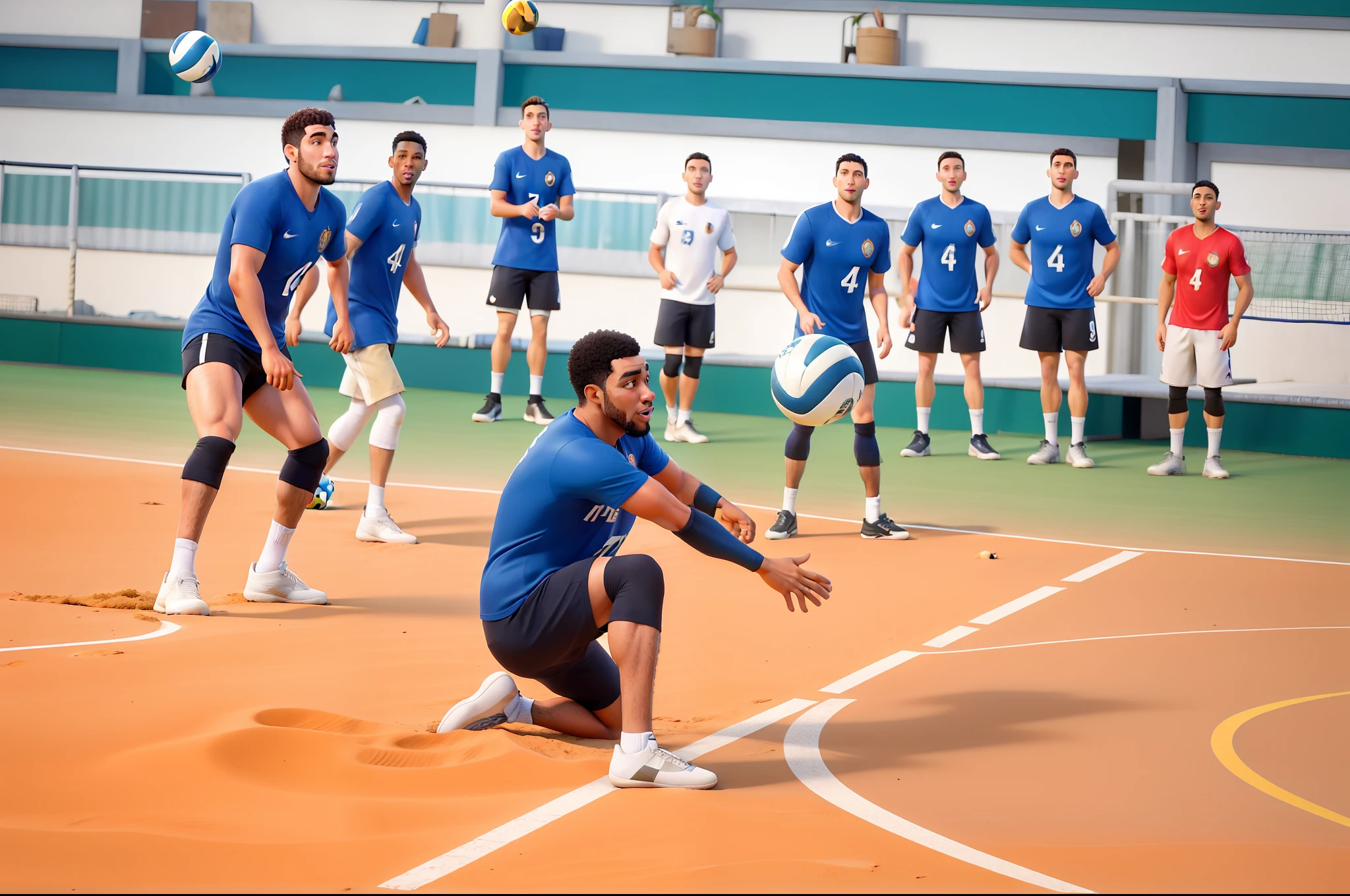 Rapaz de 26 anos, 1,75m, cabelos e olhos castanhos, pele branca, cabelo ondulado, jogando Voleibol em quadra, with the number 14 shirt